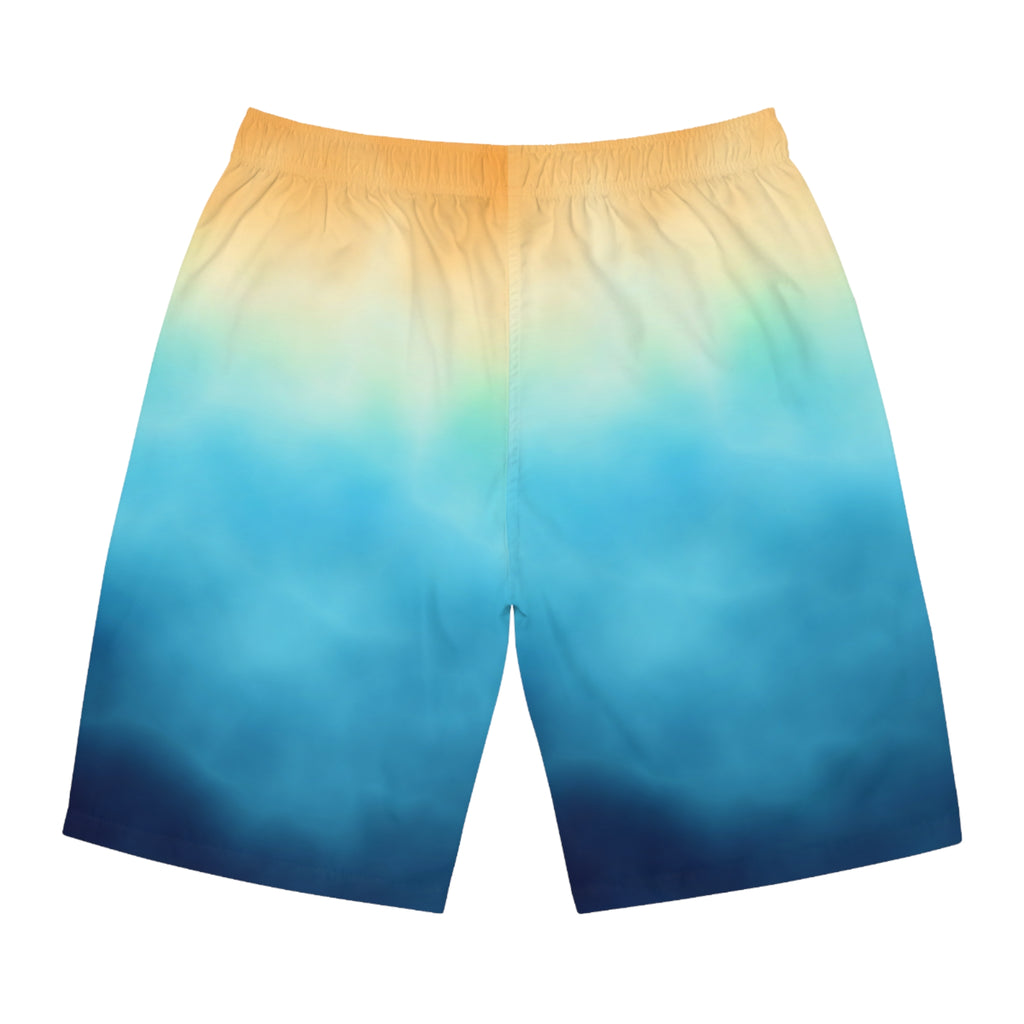 Bright Ombre Costal Vibes Men's Ocean-Inspired Board Shorts, Swimwear for Beach Days, Summer Vacations, Pool Parties, Surfing Attire, Water Sports
