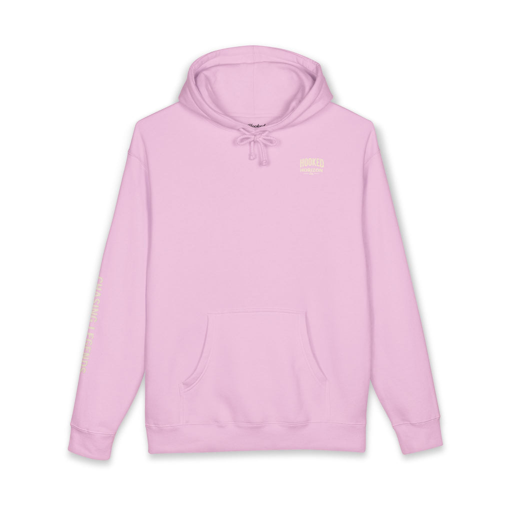 Seagull & Red Sunset Hoodie Hooked Horizon Co. — Minimal Fishing Back Graphic Hoodie, Multiple Color Variations
