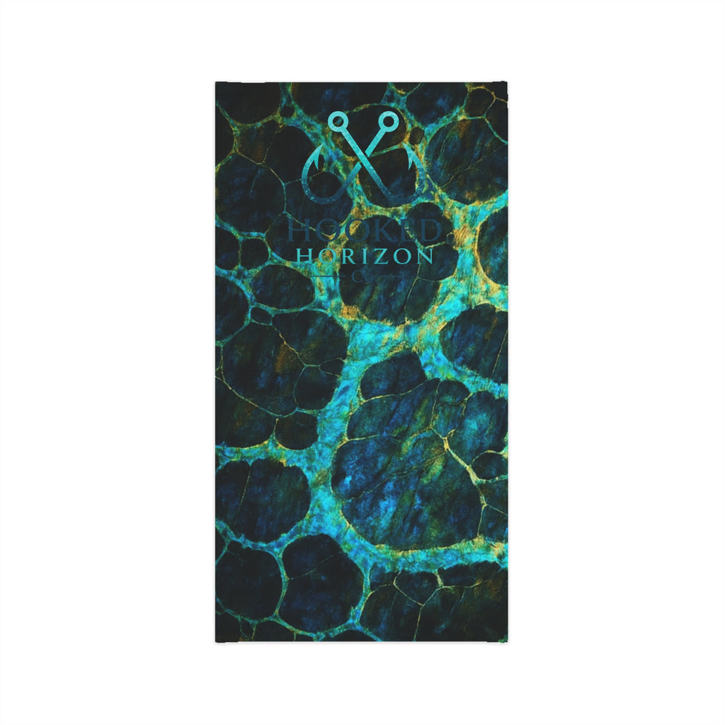 Teal & Turquoise Wave Pattern— Hooked Horizon Co. UV GaiterLightweight Neck Gaiter — 'Horizon' Blue Green Abstract Face Covering