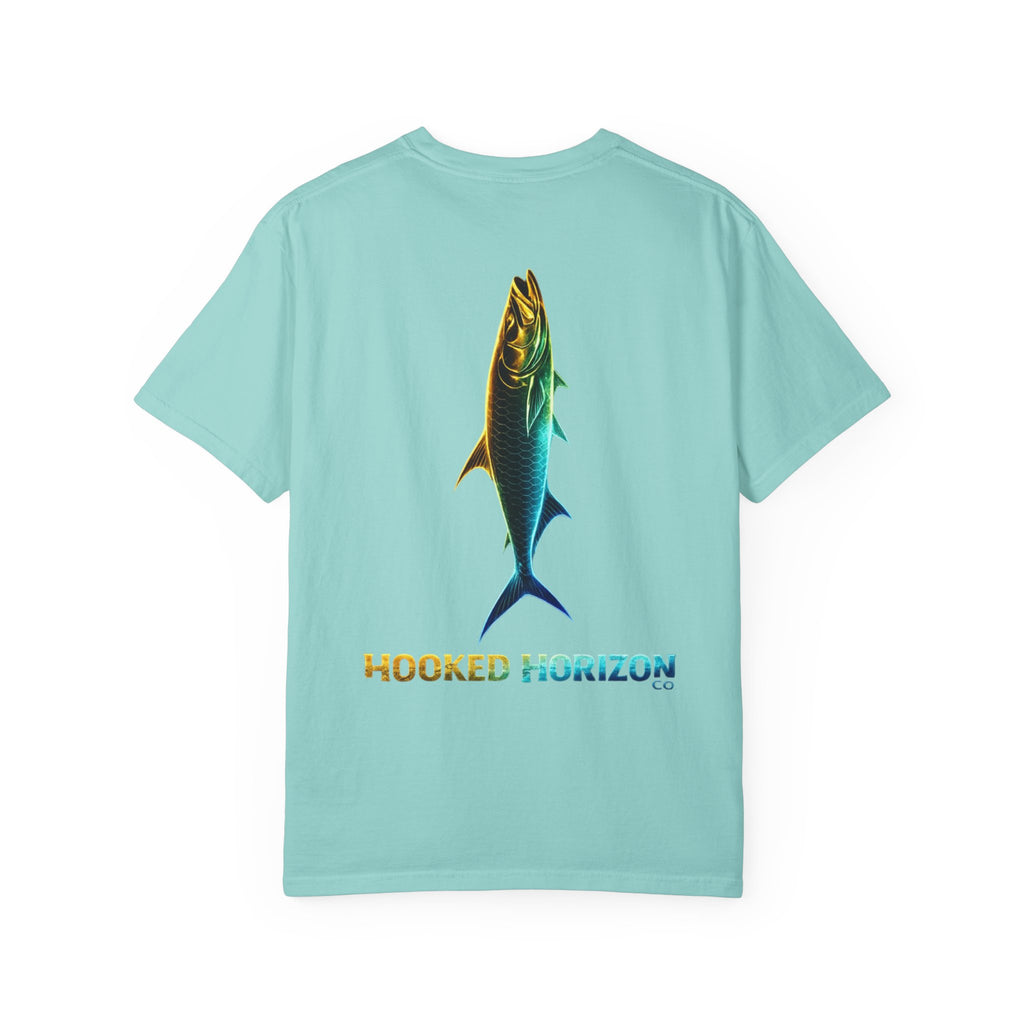 Gold & Blue Tarpon Hooked Horizon Co. — Deep Drift Fishing Graphicishing Tee for Angler Lovers, Shark Lovers, Ocean Tee