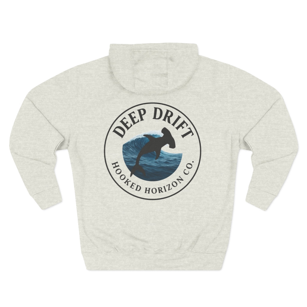 Hammer Head Shark Deep Drift– Hooked Horizon Co. Unisex Zip Hoodie for Ocean Lovers, Nautical Fashion, Cool Weather Gear, Everyday Comfort, Perfect Gift