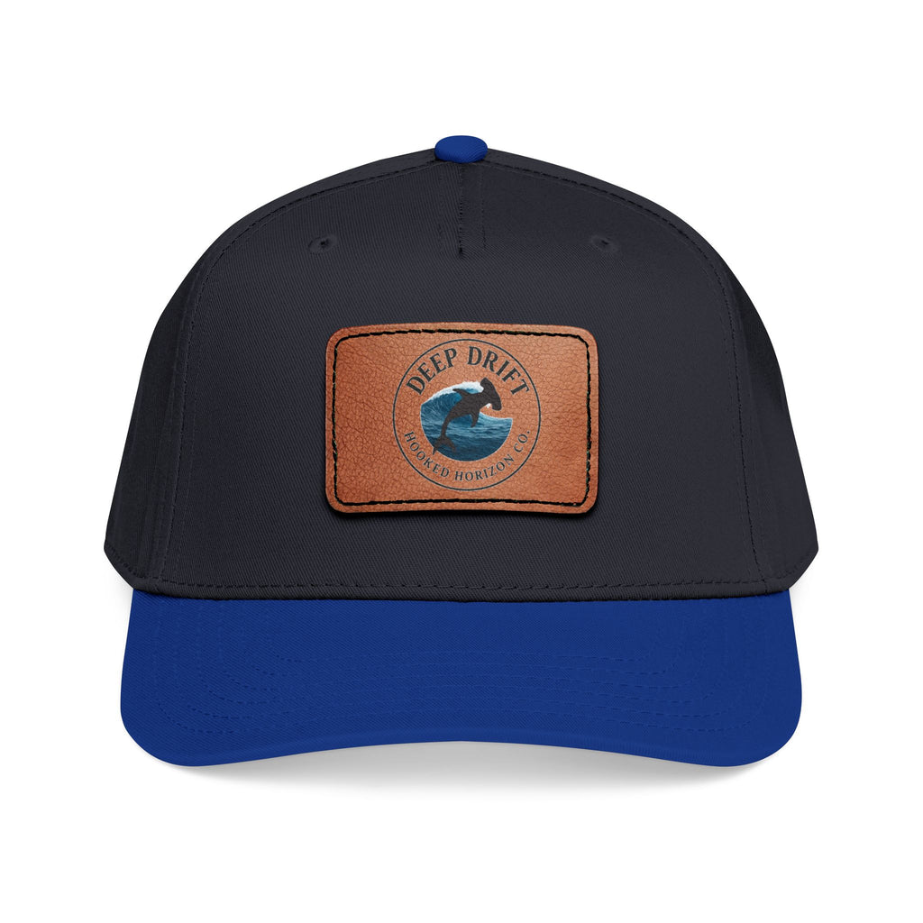 Deep Drift Leather Patch Baseball Cap — Hooked Horizon Co. Ocean Wave Logo, Multiple Color Variations
