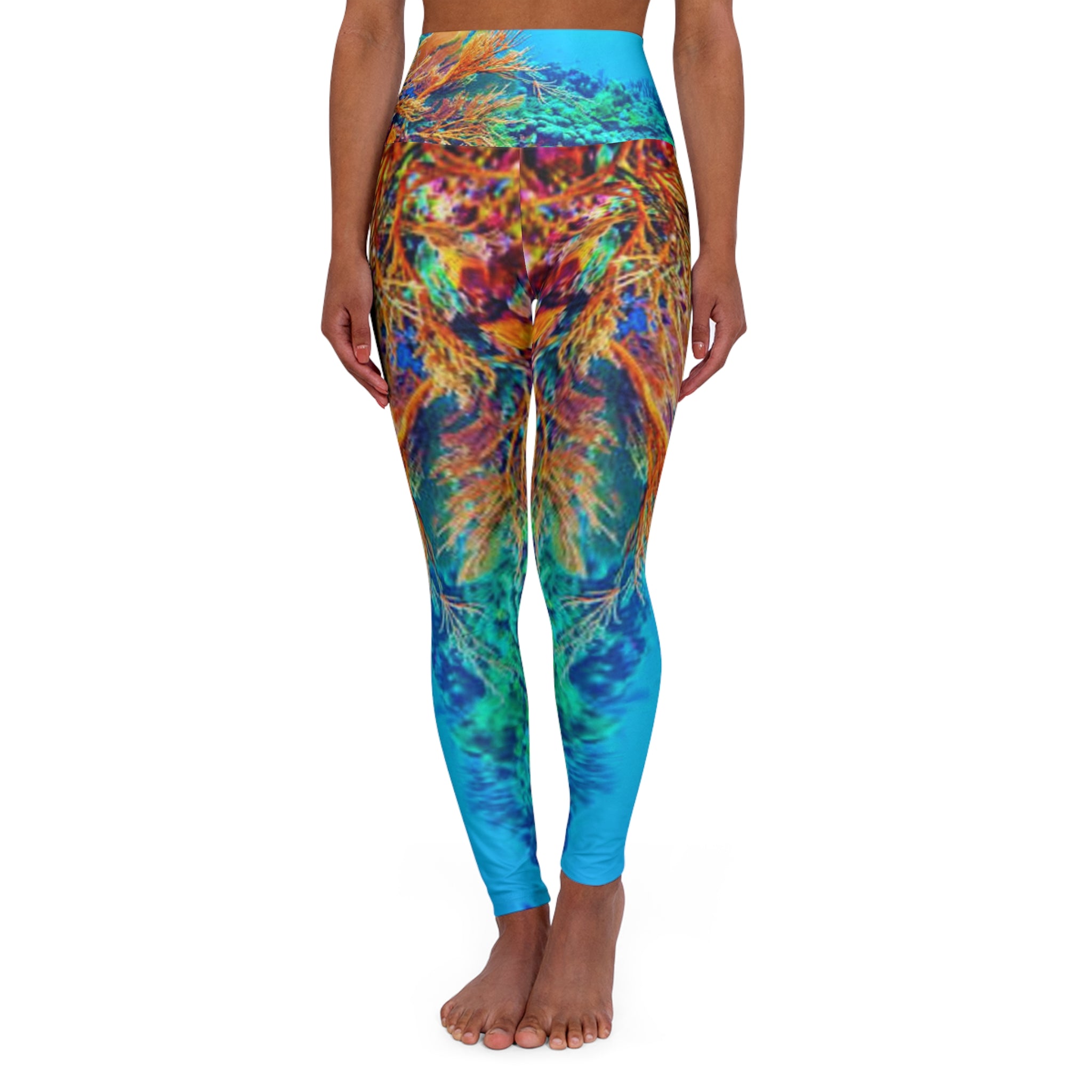 Colorful Reef High Waisted Yoga Leggings - Purple, Comfortable Activewear, Fitness Pants, Ideal for Gym, Yoga, and Weekend Brunch
