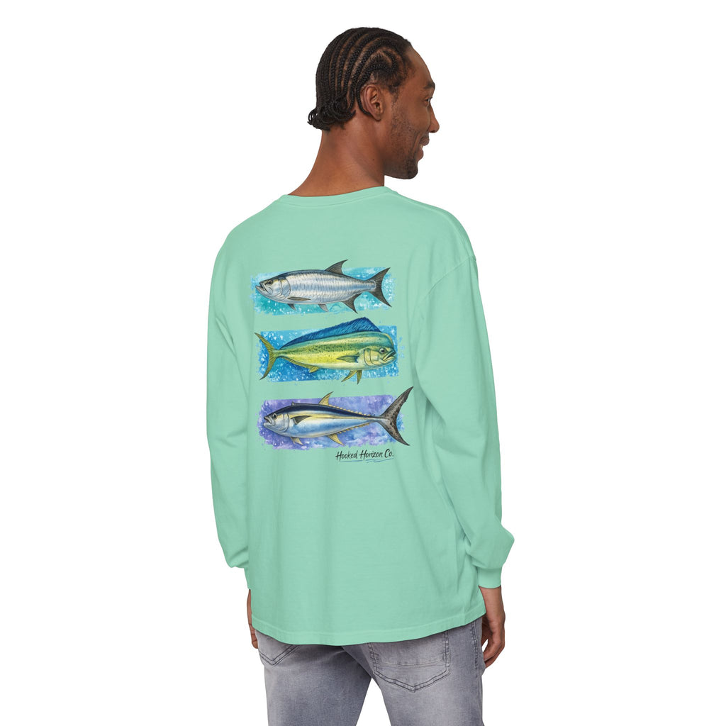Chasing Legends Tarpon, Mahi Mahi, TunaSaltwater Fish Long Sleeve Tee — Hooked Horizon Co. Graphic Shirt