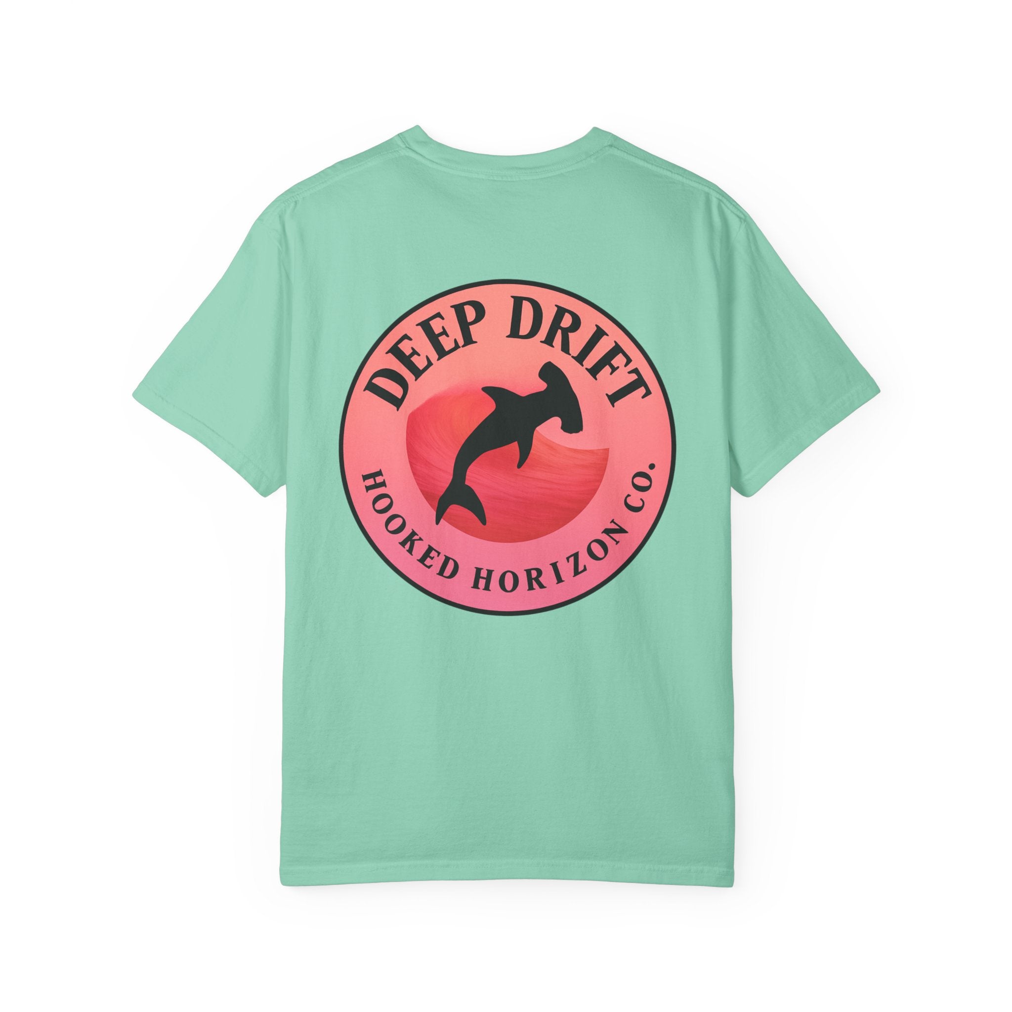 Deep Drift Fishing T-Shirt - Pink & Peach Fishing Tee for Angler Lovers, Pink Ombre, Hammer Head Shark Tee, Ocean-inspired