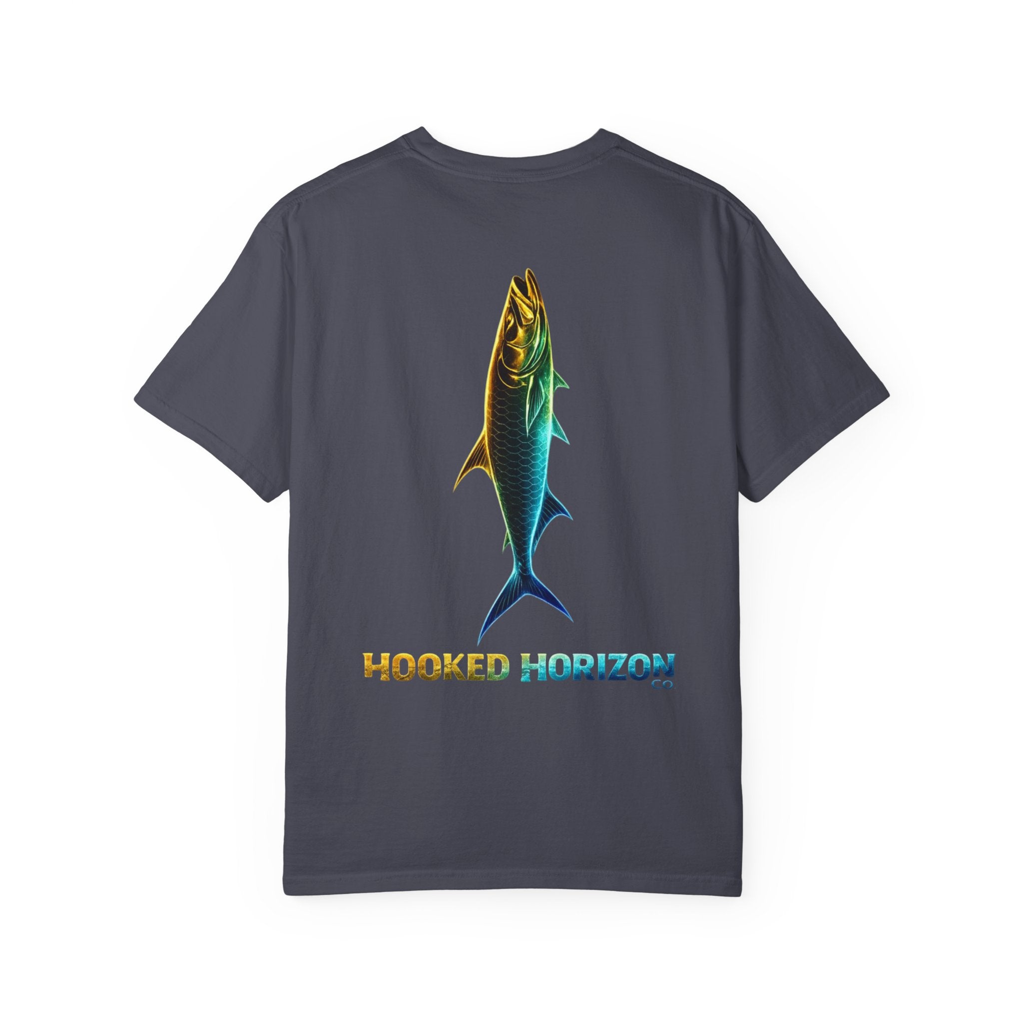 Gold & Blue Tarpon Hooked Horizon Co. — Deep Drift Fishing Graphicishing Tee for Angler Lovers, Shark Lovers, Ocean Tee