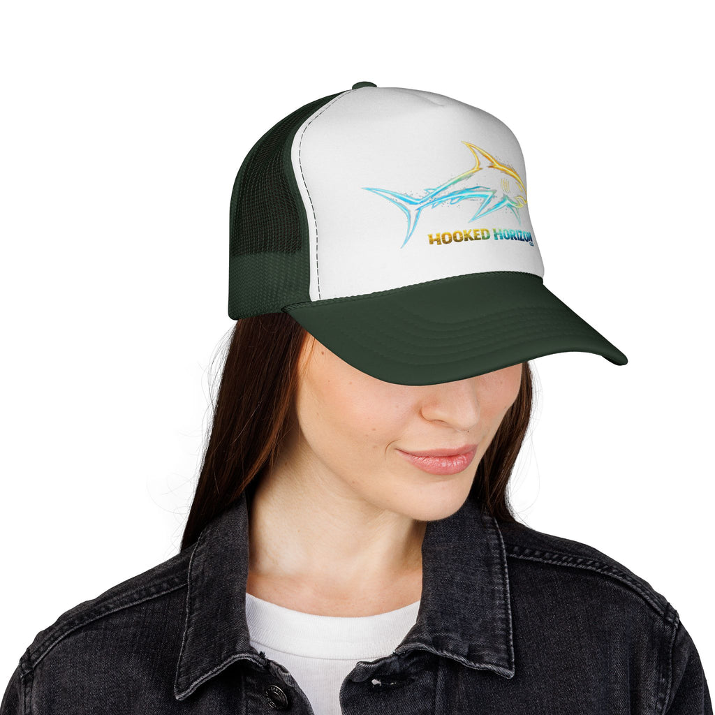 Gold & Blue Shark Trucker Cap — Fishing & Beach Hat