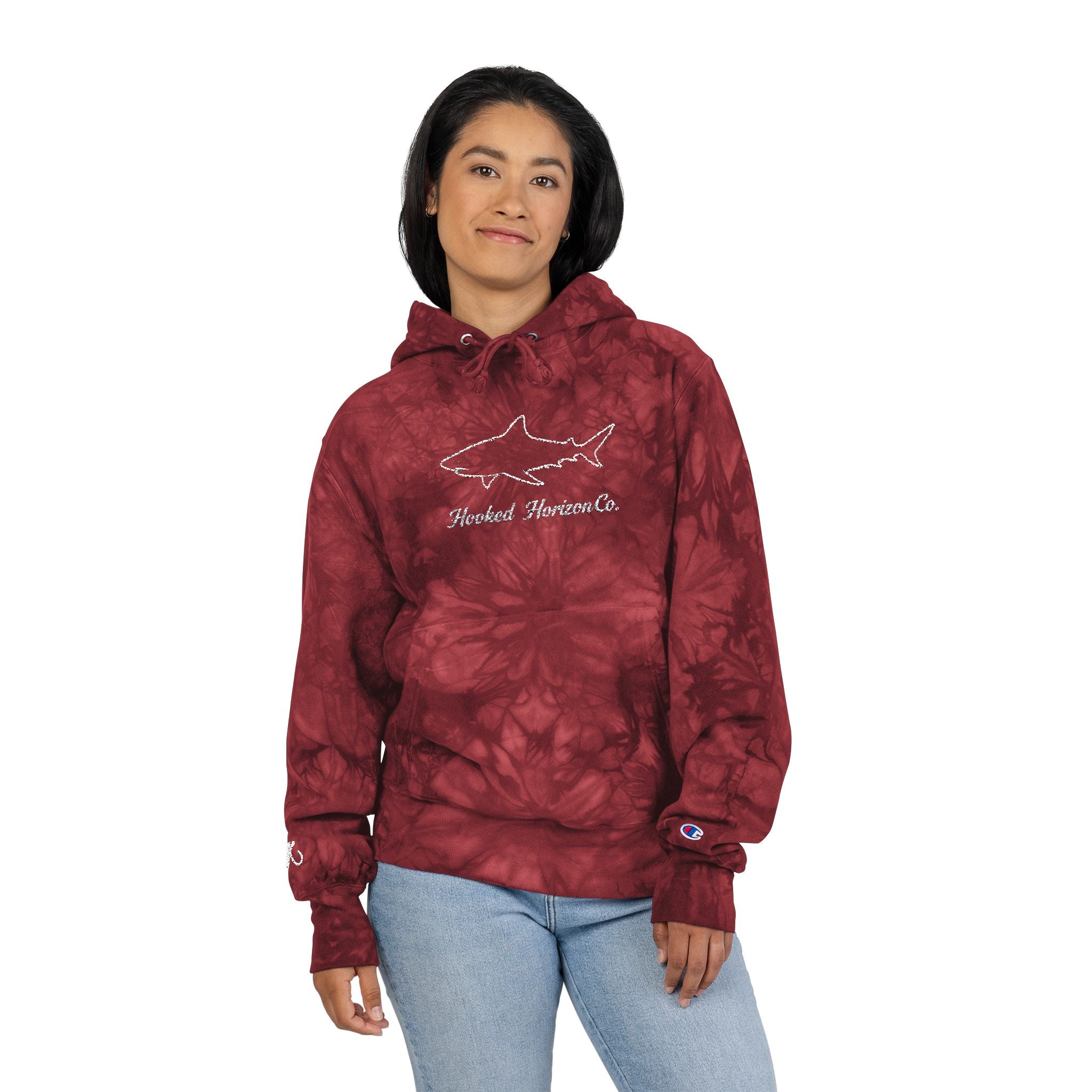 Deep Drift Chic Tie-Dye Hoodie with Embroidered Design | Unisex, Comfortable Hoodie for Everyday Wear, Gifts, Festivals, Casual Style, Trendy Apparel, Fishing Enthusiasts,  Angler Gifts, Him & Her,  Hooked Horizon Co.