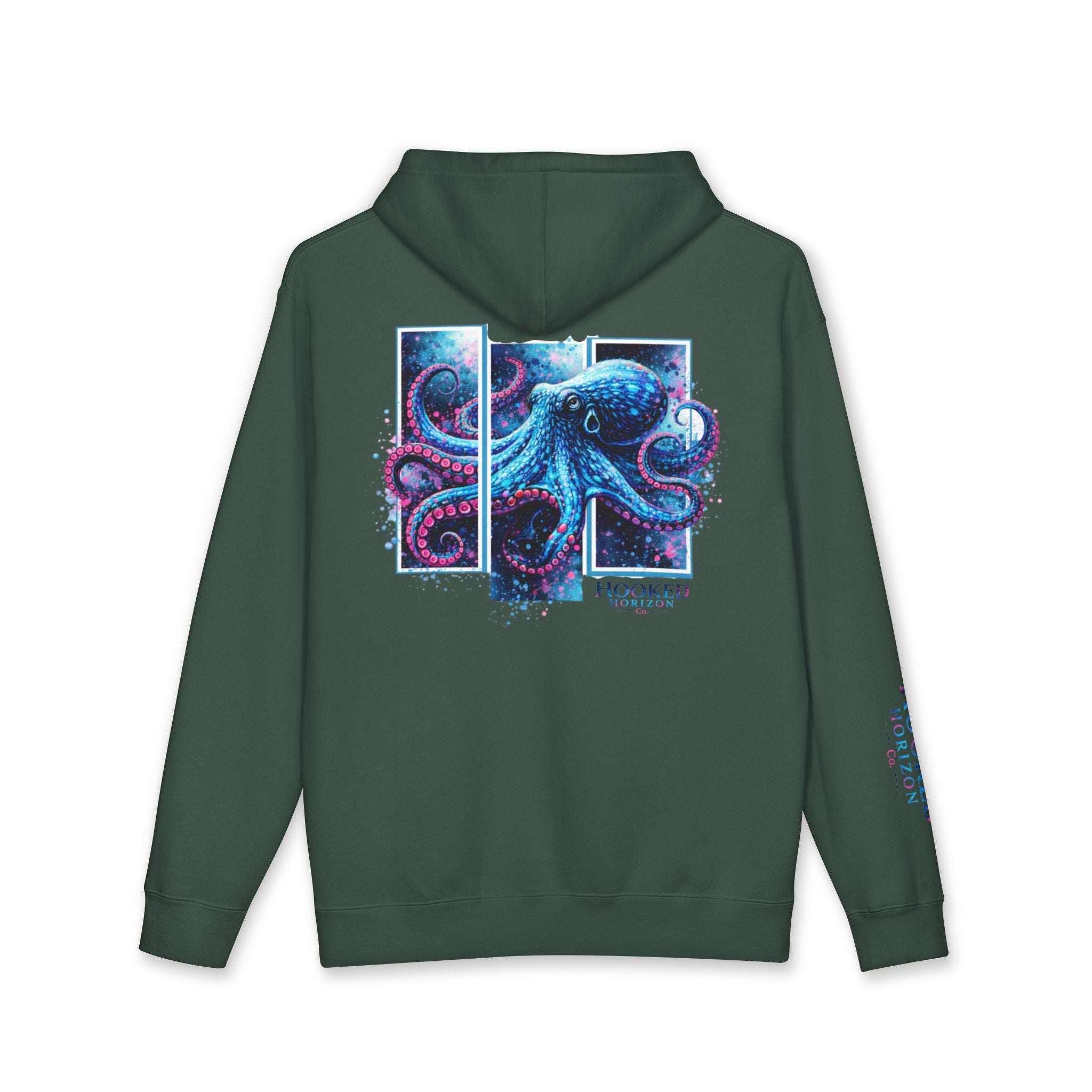 Octopus Hoodie Hooked Horizon Co. — Fishing Back Graphic Hoodie, Multiple Color Variations