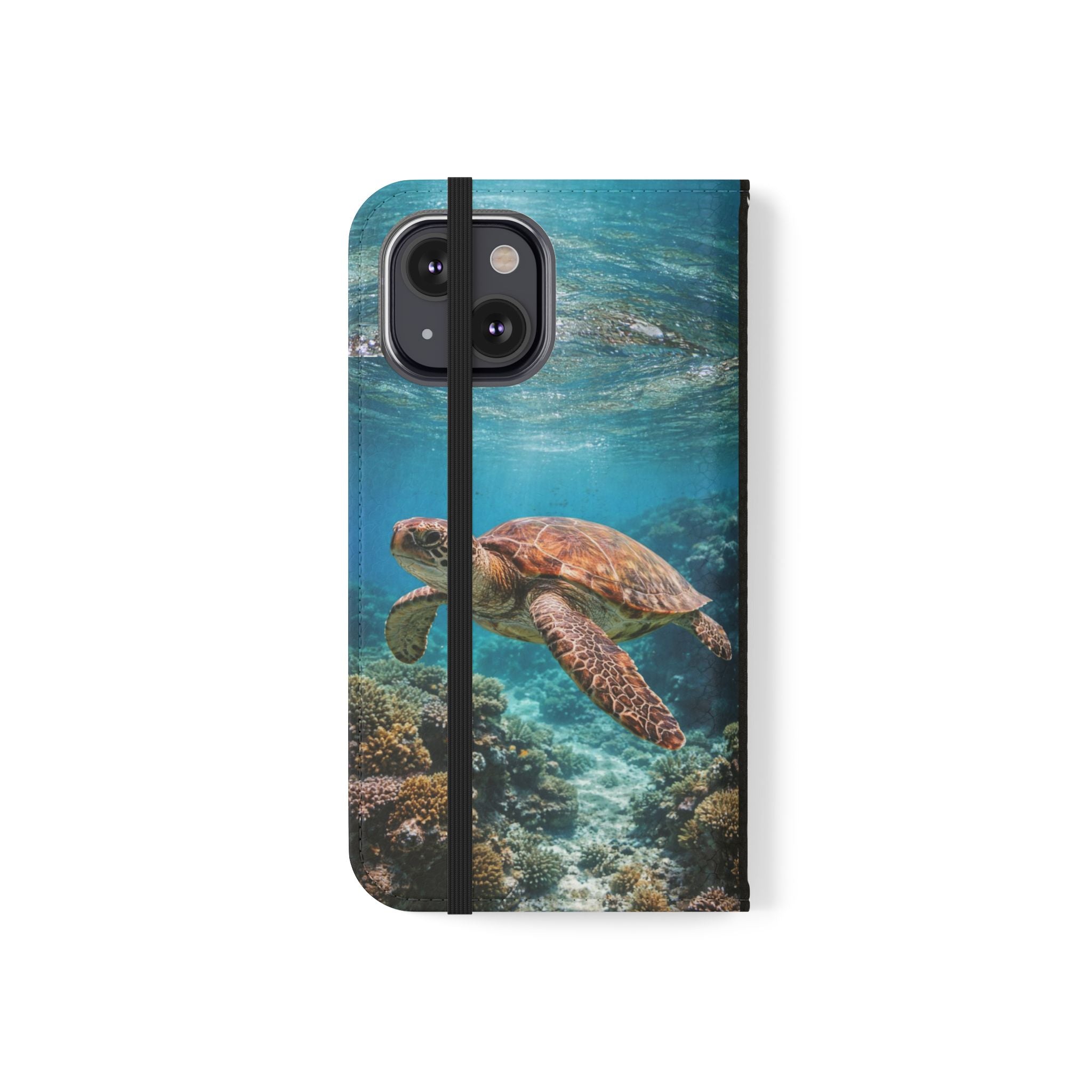 Turtle Hooked Horizon Co Flip Phone Case — Turquoise Water Pattern Wallet Cover