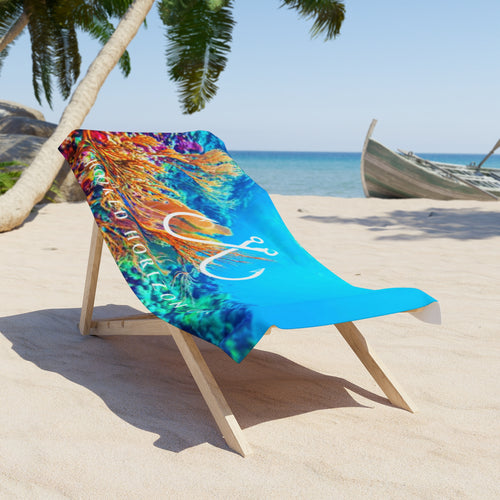 Coral Vibrant Gradient Hooked Horizon Co. Ocean Coral Coastal Vibes Beach Towel - Perfect for Summer, Pool Days, Camping, Beach Parties, Vacation Fun