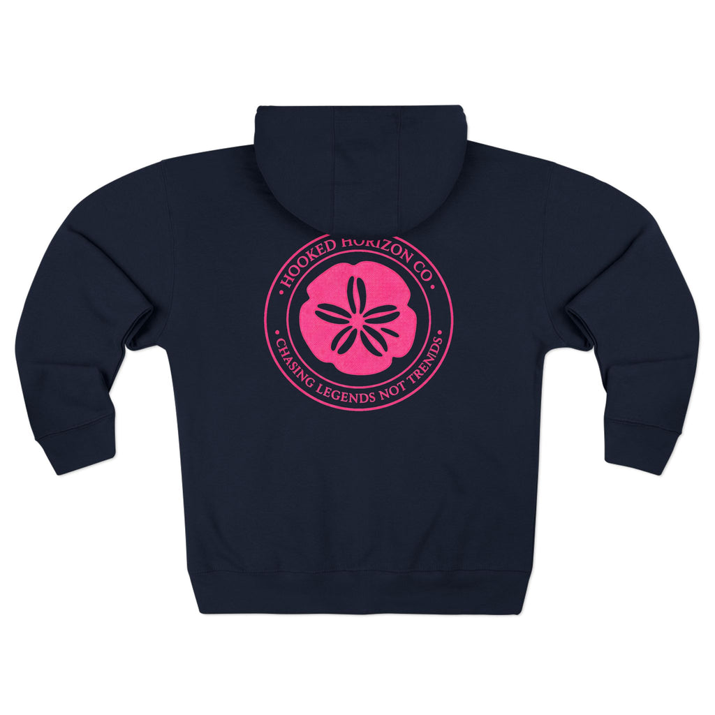 Pink Sand Dollar Tropical Flower Logo— Hooked Horizon Co. Zip-Up Hoodie