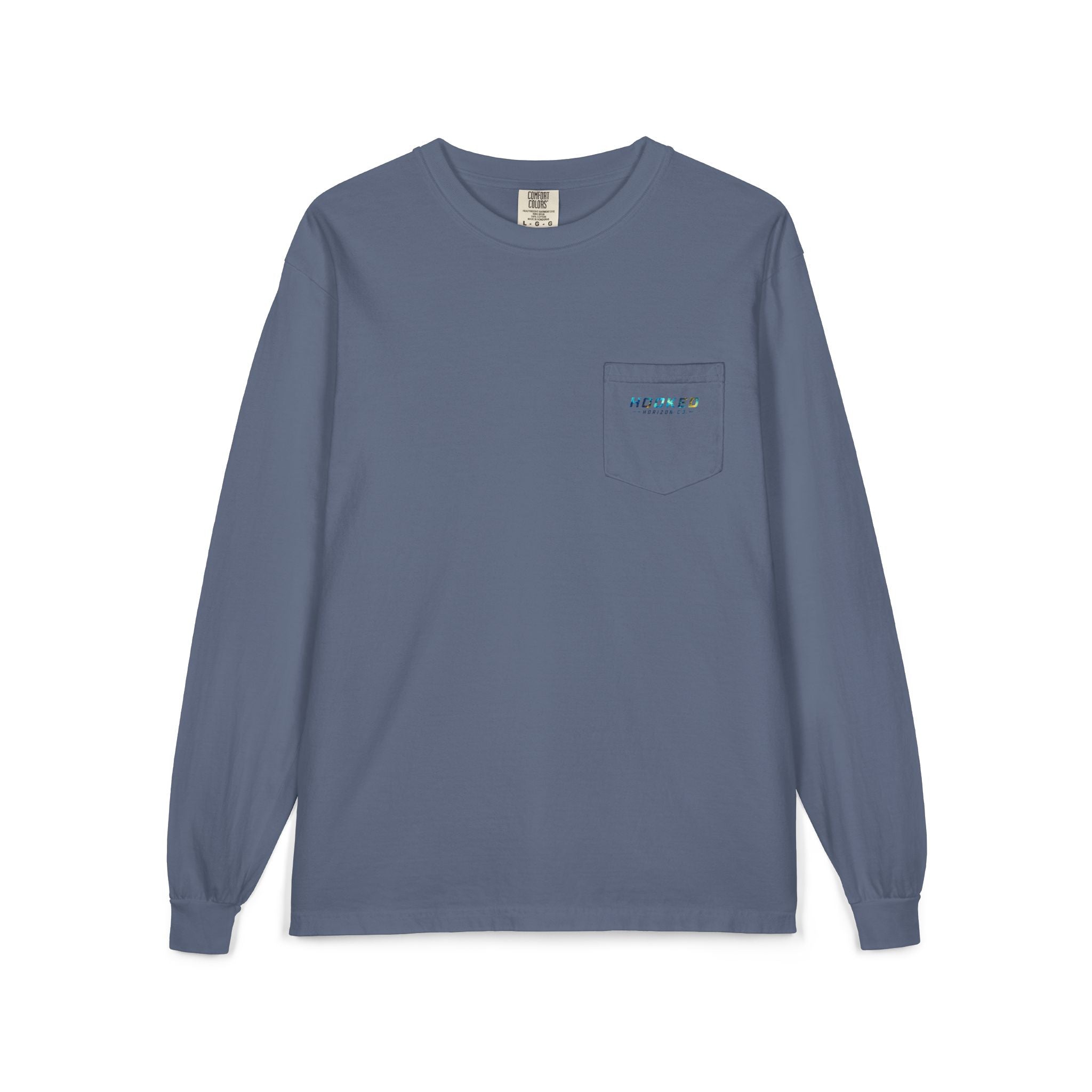 Blue & Gold Hooked Horizon Co.  Classic Logo Unisex Long Sleeve Pocket T-Shirt