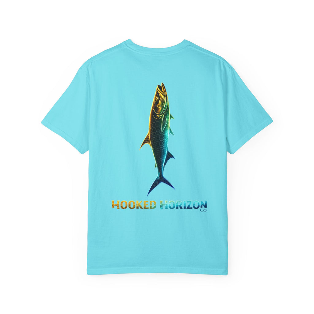 Gold & Blue Tarpon Hooked Horizon Co. — Deep Drift Fishing Graphicishing Tee for Angler Lovers, Shark Lovers, Ocean Tee