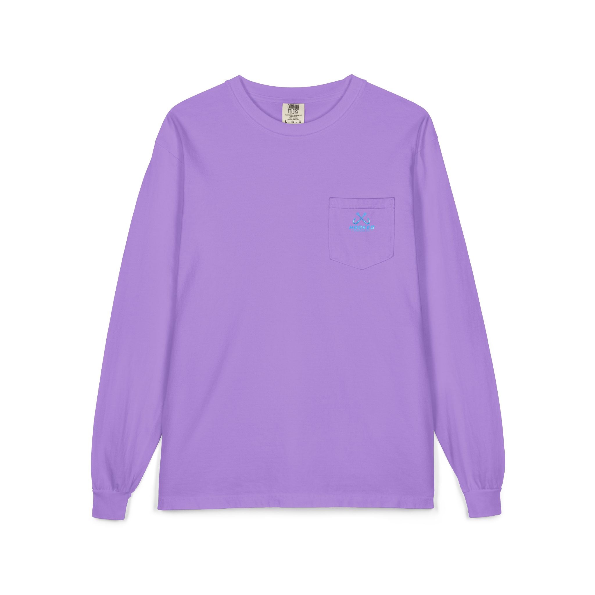Bright Blue Hooked Horizon Co.  Classic Logo Unisex Long Sleeve Pocket T-Shirt