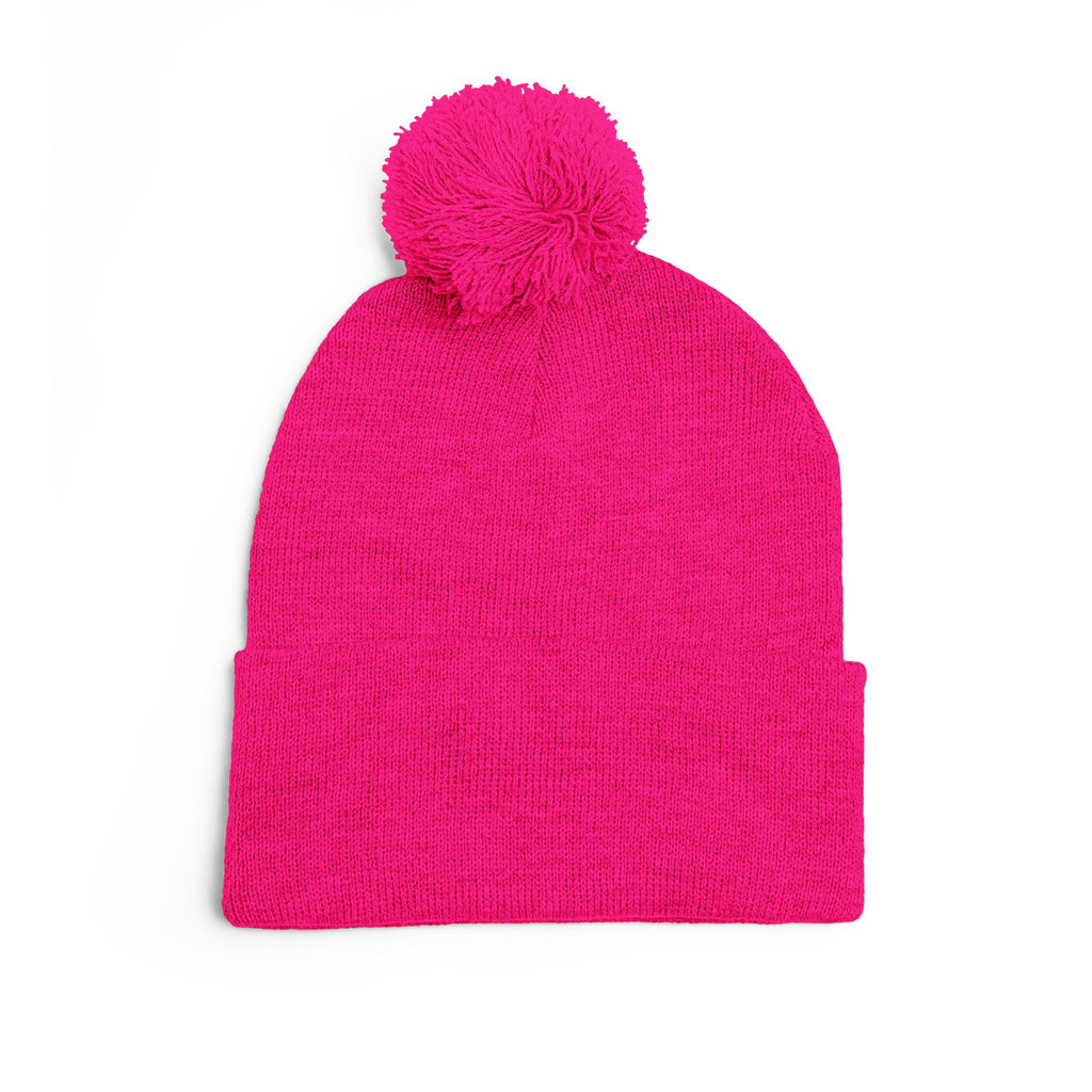 Hooked Horizon Co. Embroidered Pom-Pom Knit Cap — Cozy Grey Beanie with Multiple Color Variations