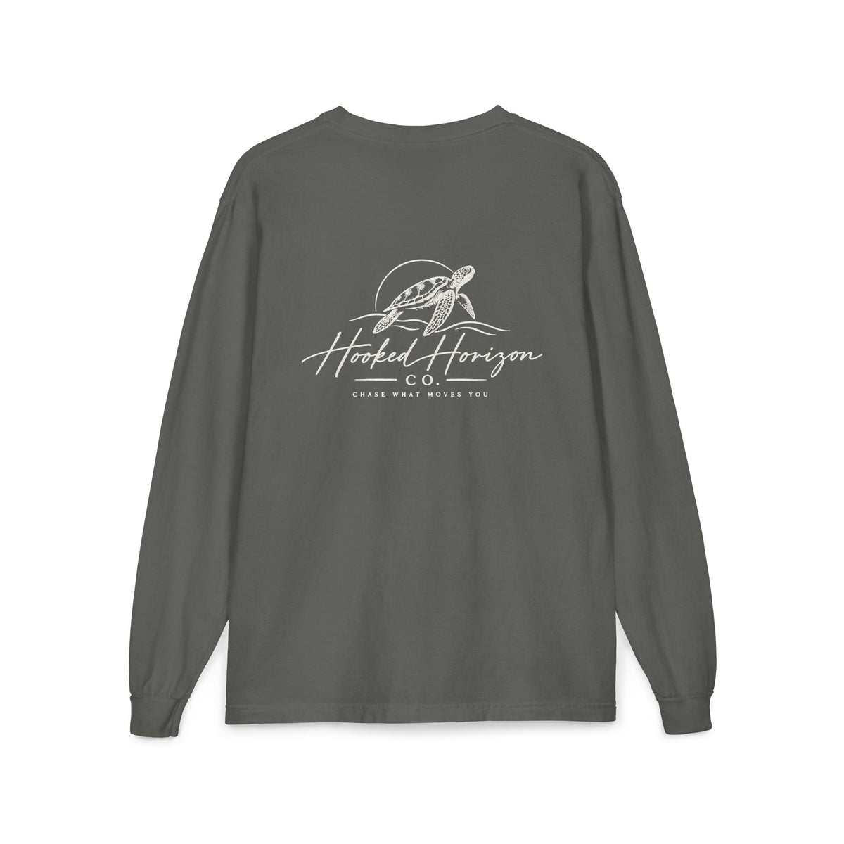 Turtle Hooked Horizon Co. – " Chase What Moves You "Unisex Long Sleeve Pocket T-Shirt