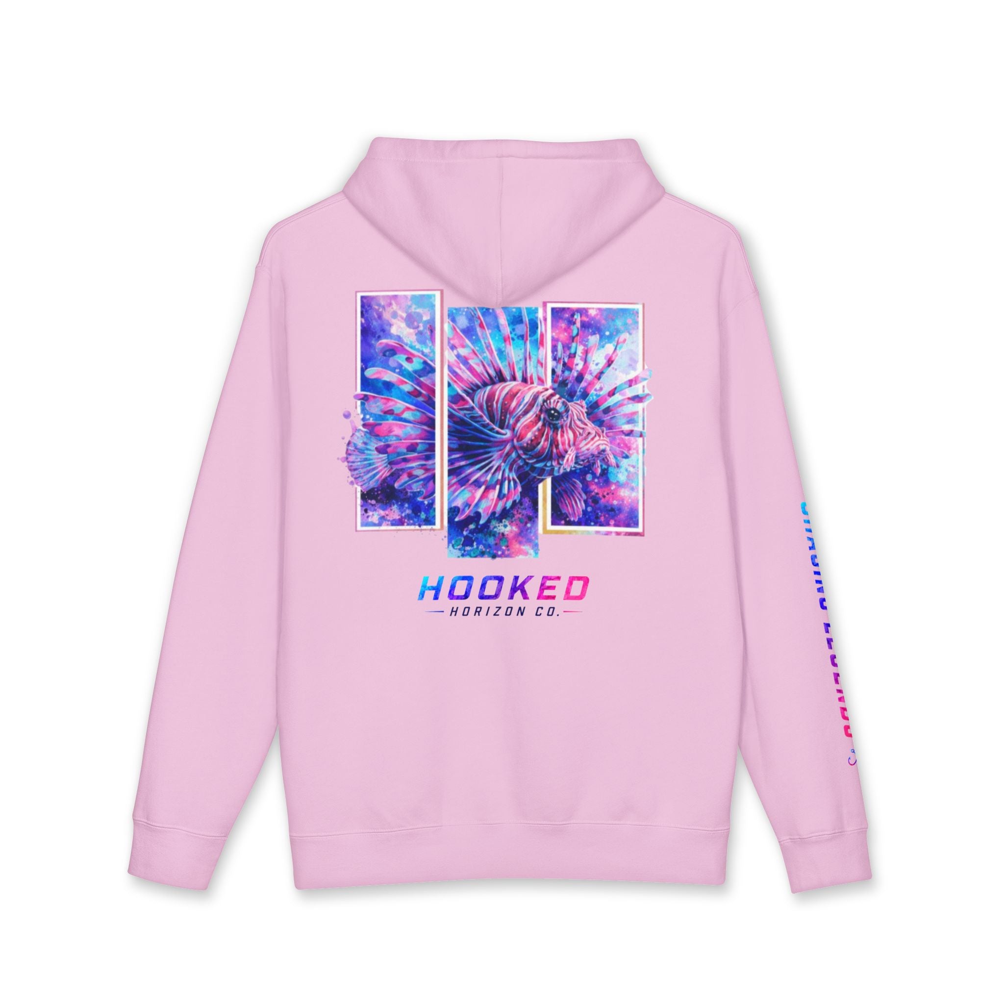 Lion Fish Hoodie Hooked Horizon Co. — Fishing Back Graphic Hoodie, Multiple Color Variations