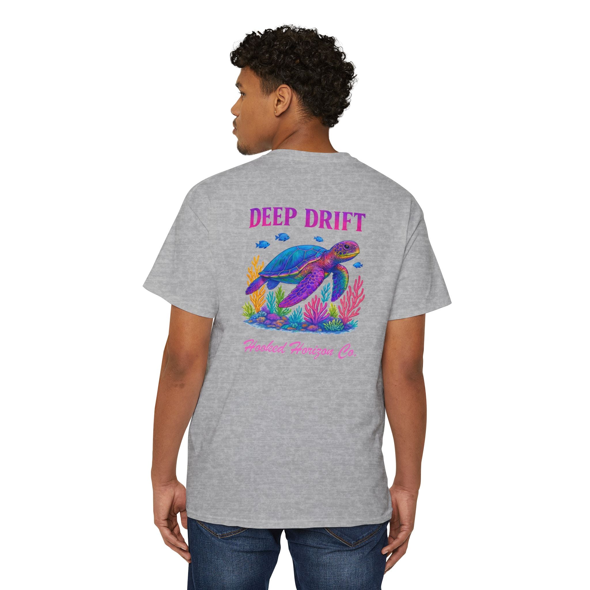 Turtle Deep Drift Hooked HorizonCo.  Tee- Perfect for Angler and Fishing Gifts, For him, For Her Unisex Cotton T-Shirt for Fishing & Wildlife Enthusiasts, Ocean Lovers