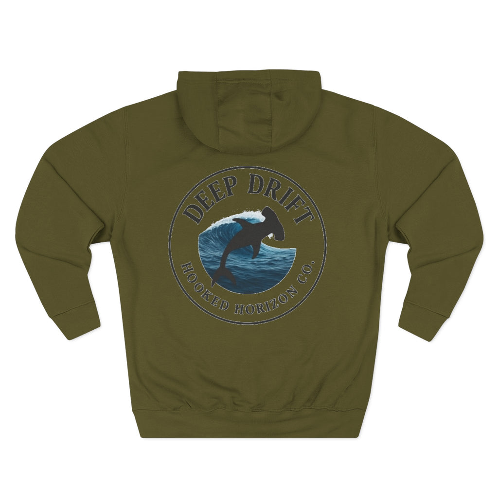 Hammer Head Shark Deep Drift– Hooked Horizon Co. Unisex Zip Hoodie for Ocean Lovers, Nautical Fashion, Cool Weather Gear, Everyday Comfort, Perfect Gift