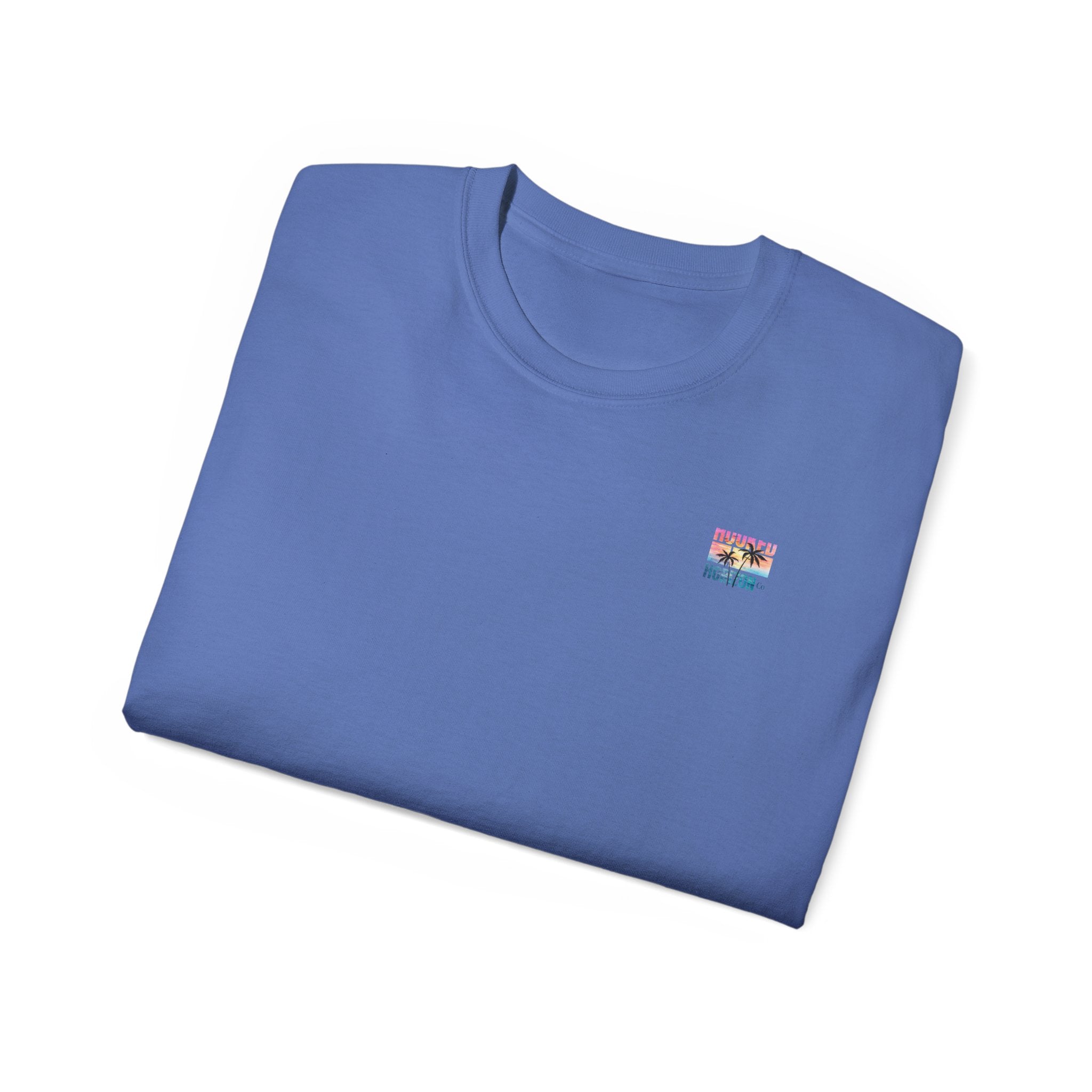 Sunset & Palm Tree T-Shirt — "Hooked" Boat & Horizon Graphic Tee, Multiple Color Variations