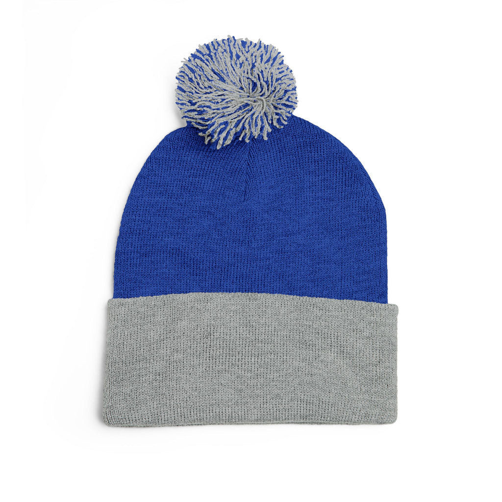Hooked Horizon Co. Embroidered Pom-Pom Knit Cap — Cozy Grey Beanie with Multiple Color Variations