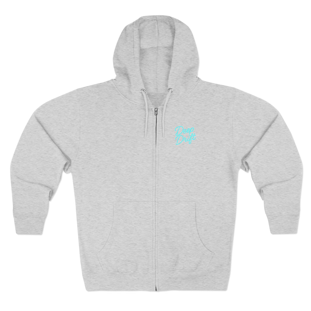 Spotted Ray Neon Blue Deep Drift – Hooked Horizon C. No Bull All BiteUnisex Zip Hoodie for Ocean Lovers, Nautical Fashion, Cool Weather Gear, Everyday Comfort, Perfect Gift