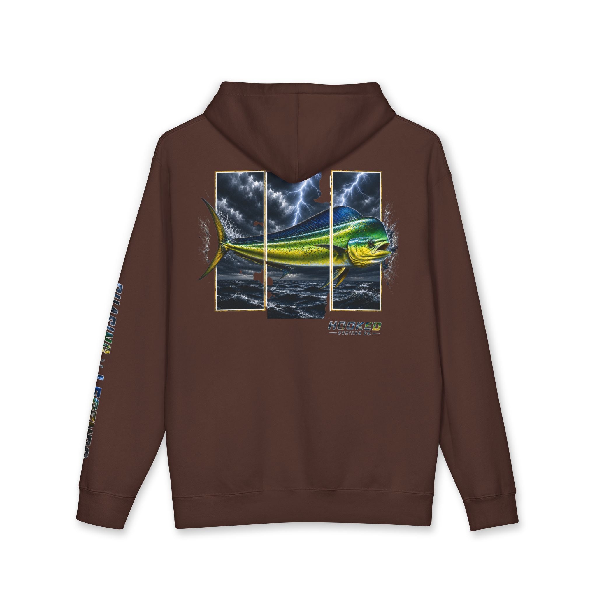 Mahi Mahi Hoodie Hooked Horizon Co. — Fishing Back Graphic Hoodie, Multiple Color Variations