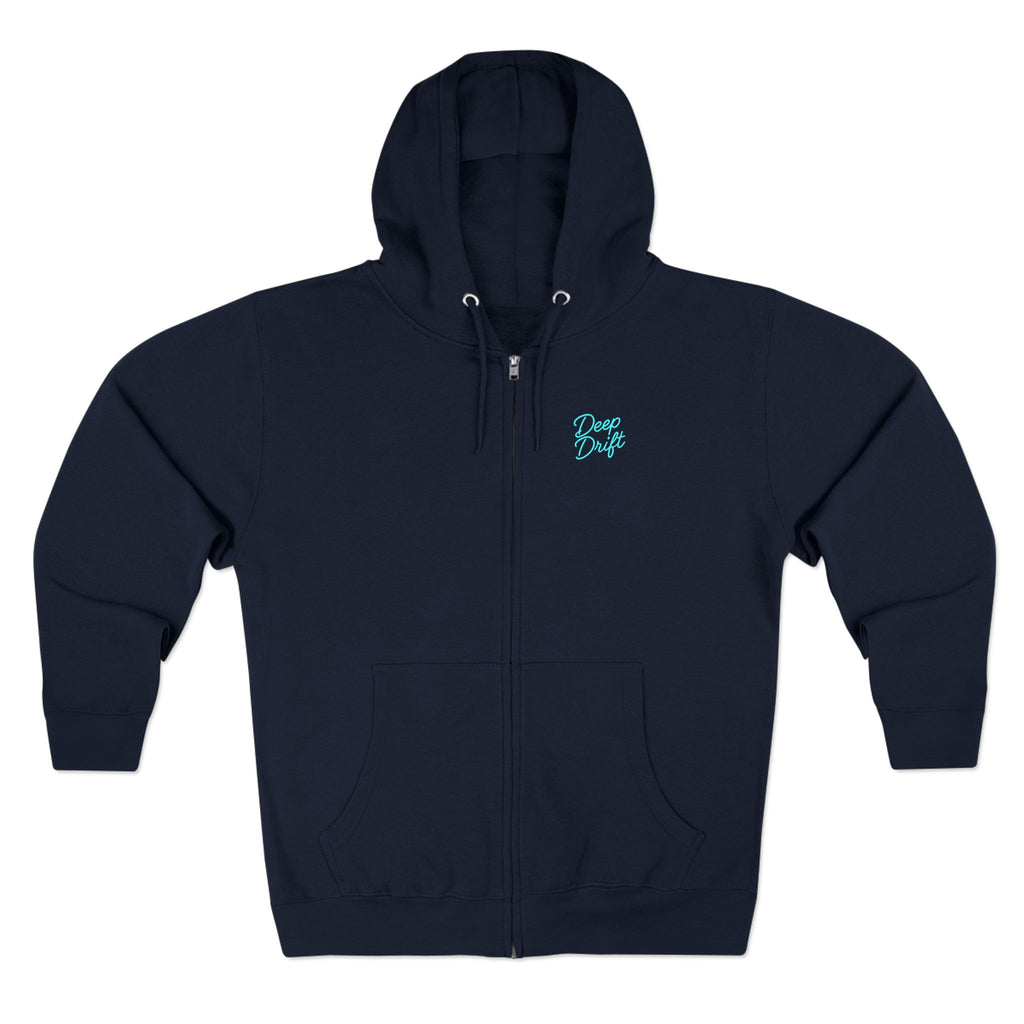 Wave & Sun Deep Drift– "Hooked By The Sea" Hooked Horizon Co. Unisex Zip Hoodie for Ocean Lovers, Nautical Fashion, Cool Weather Gear, Everyday Comfort, Perfect Gift