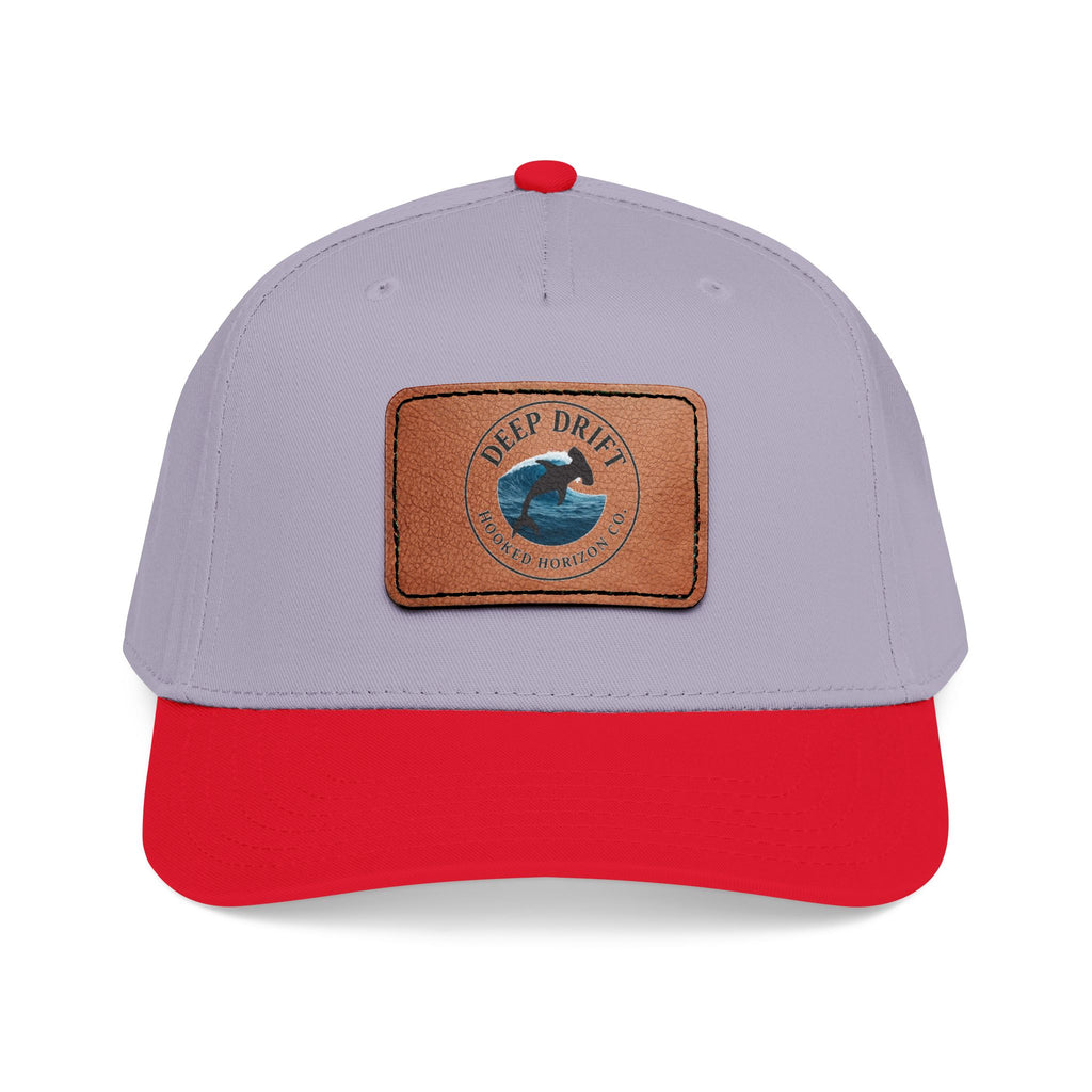 Deep Drift Leather Patch Baseball Cap — Hooked Horizon Co. Ocean Wave Logo, Multiple Color Variations
