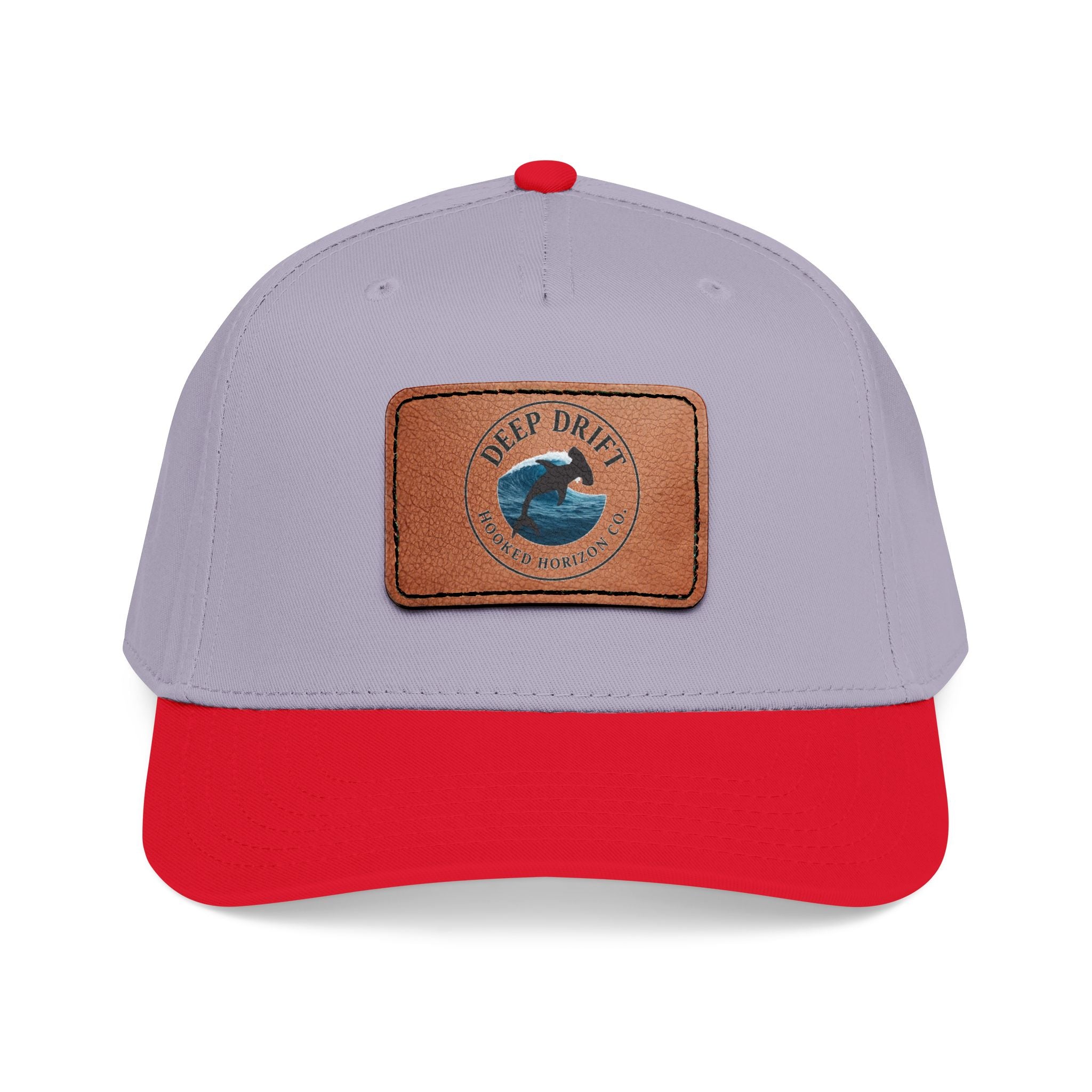 Deep Drift Leather Patch Baseball Cap — Hooked Horizon Co. Ocean Wave Logo, Multiple Color Variations