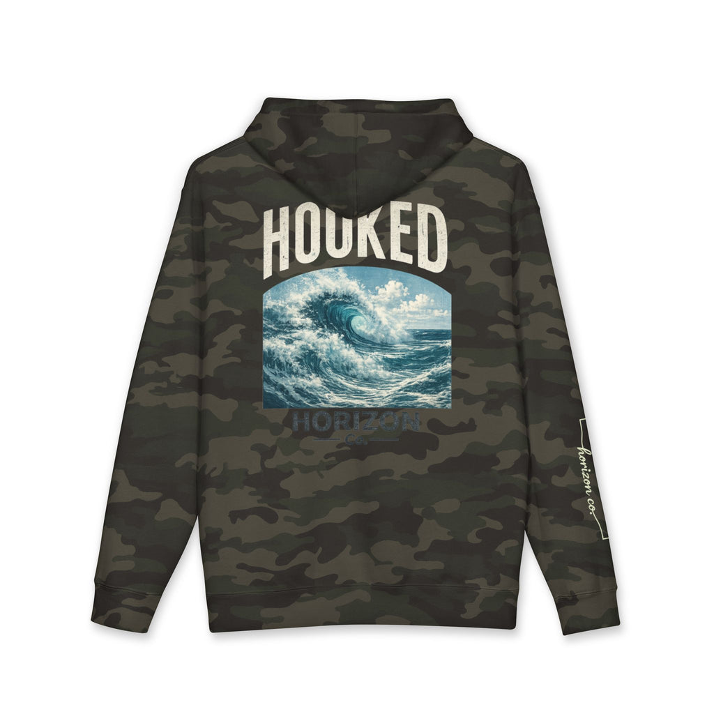 Wave Hoodie Hooked Horizon Co. — Minimal Fishing Back Graphic Hoodie, Multiple Color Variations