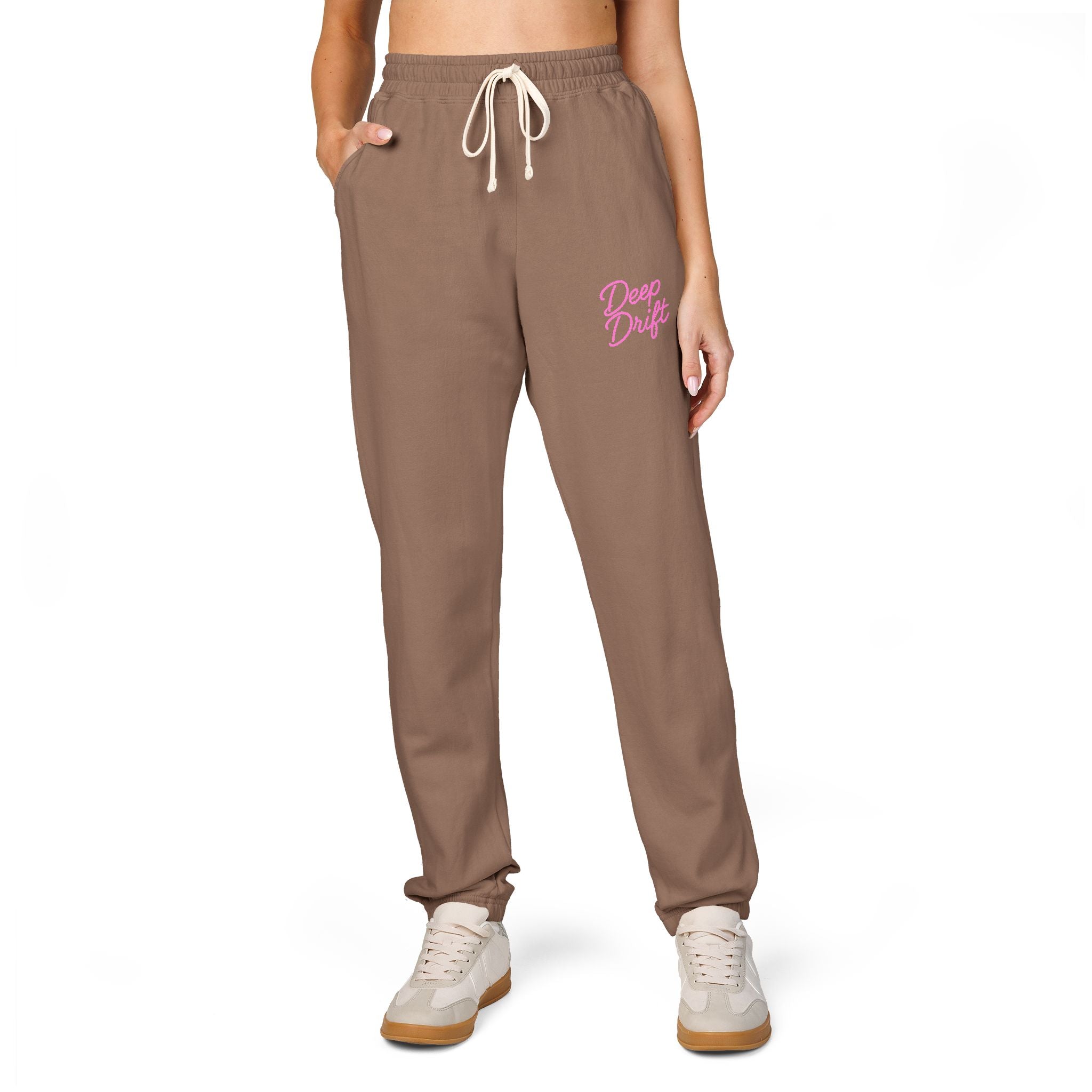 Neon Pink Deep Drift Embroidered Fleece Sweatpants | Cozy Loungewear, Gifts for Everyone, Comfortable Joggers, Relaxed Fit Sweatpants, God is Love, Unisex Fashion