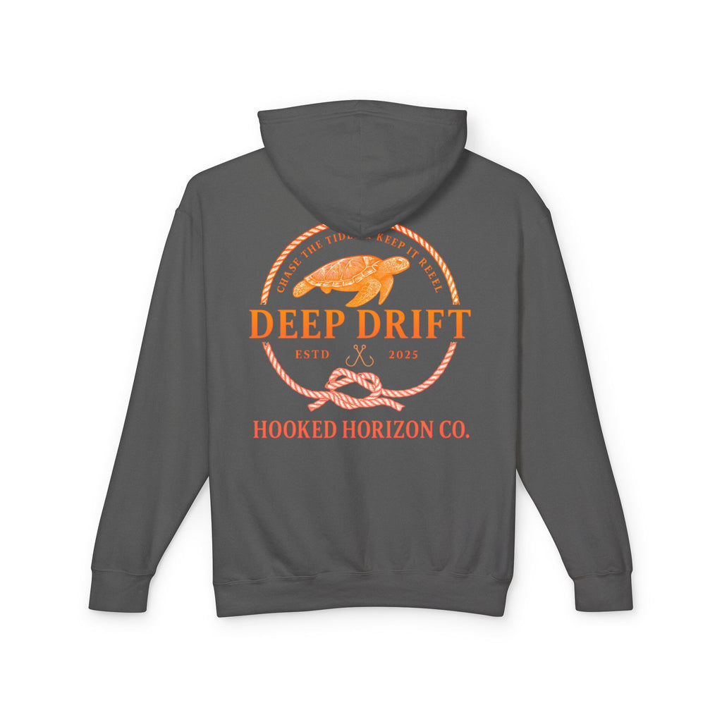 Orange Hooked Horizon Co Unisex Lightweight Hoodie with Deep Drift Design | Perfect for Fishermen, Beach Lovers, Casual Outings, Gift for Him/Her, Nautical Style,  Ocean Lover Gifts