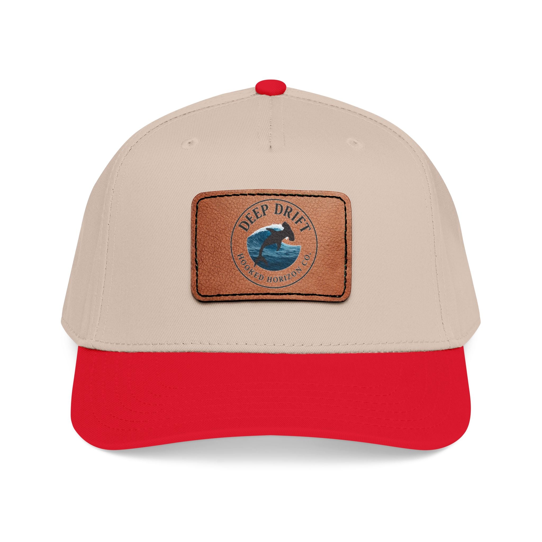 Deep Drift Leather Patch Baseball Cap — Hooked Horizon Co. Ocean Wave Logo, Multiple Color Variations