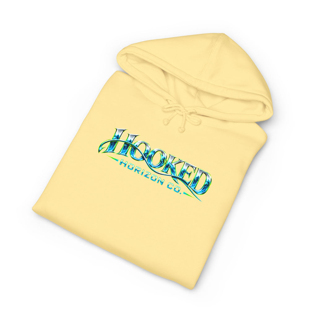 Barracuda Like Green Logo Hoodie—Hooked Horizon Co. — Fishing Back Graphic Hoodie, Multiple Color Variations