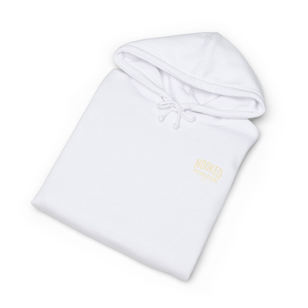 Dog & Sunset Hoodie Hooked Horizon Co. — Minimal Fishing Back Graphic Hoodie, Multiple Color Variations