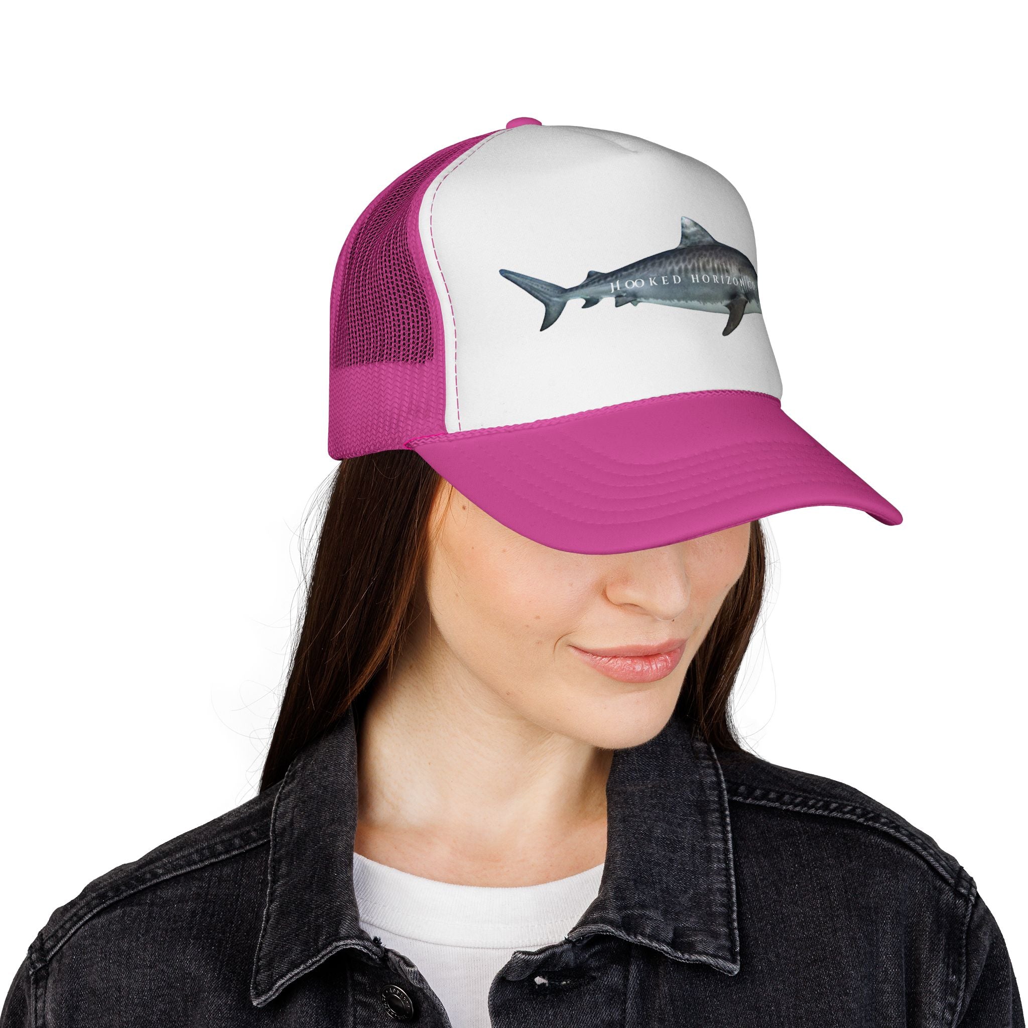 Tiger Shark Trucker Cap — 'Chasing Legends' Fishing Hooks Logo