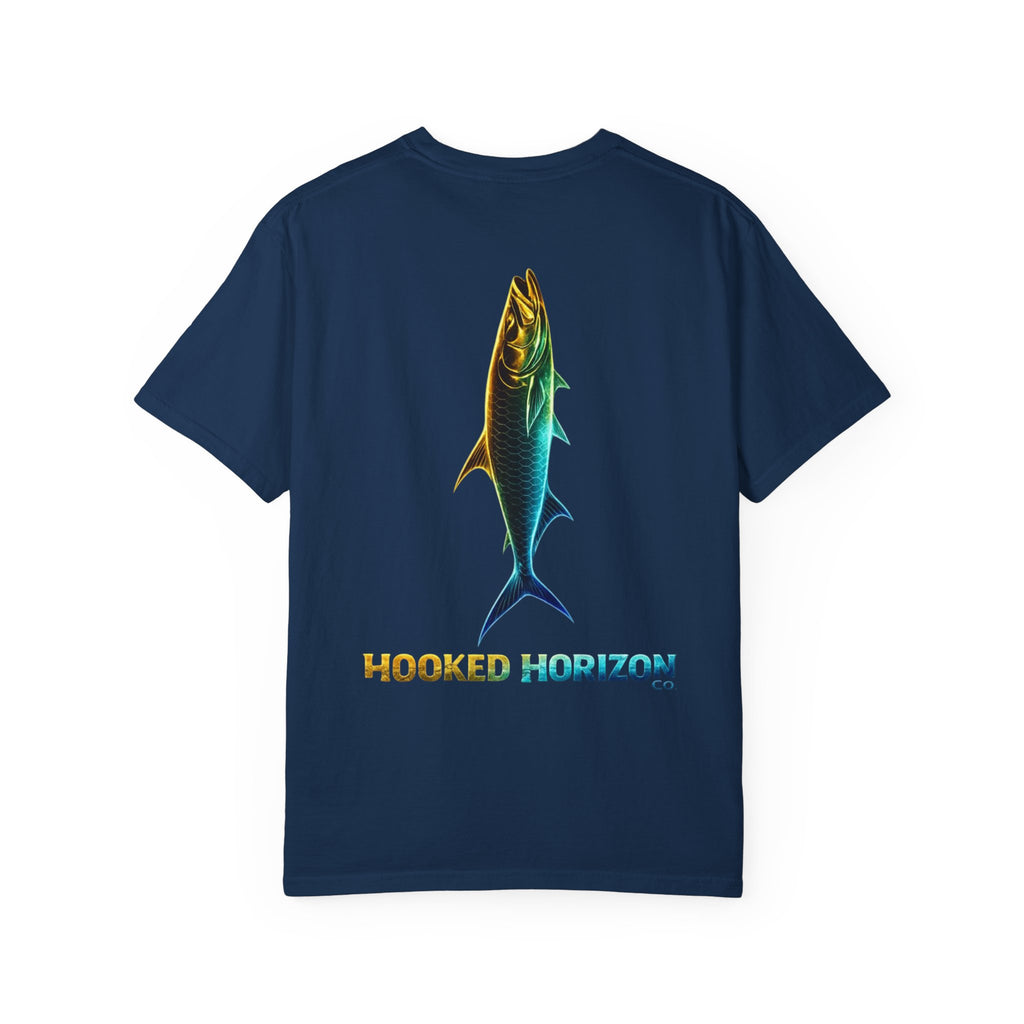 Gold & Blue Tarpon Hooked Horizon Co. — Deep Drift Fishing Graphicishing Tee for Angler Lovers, Shark Lovers, Ocean Tee