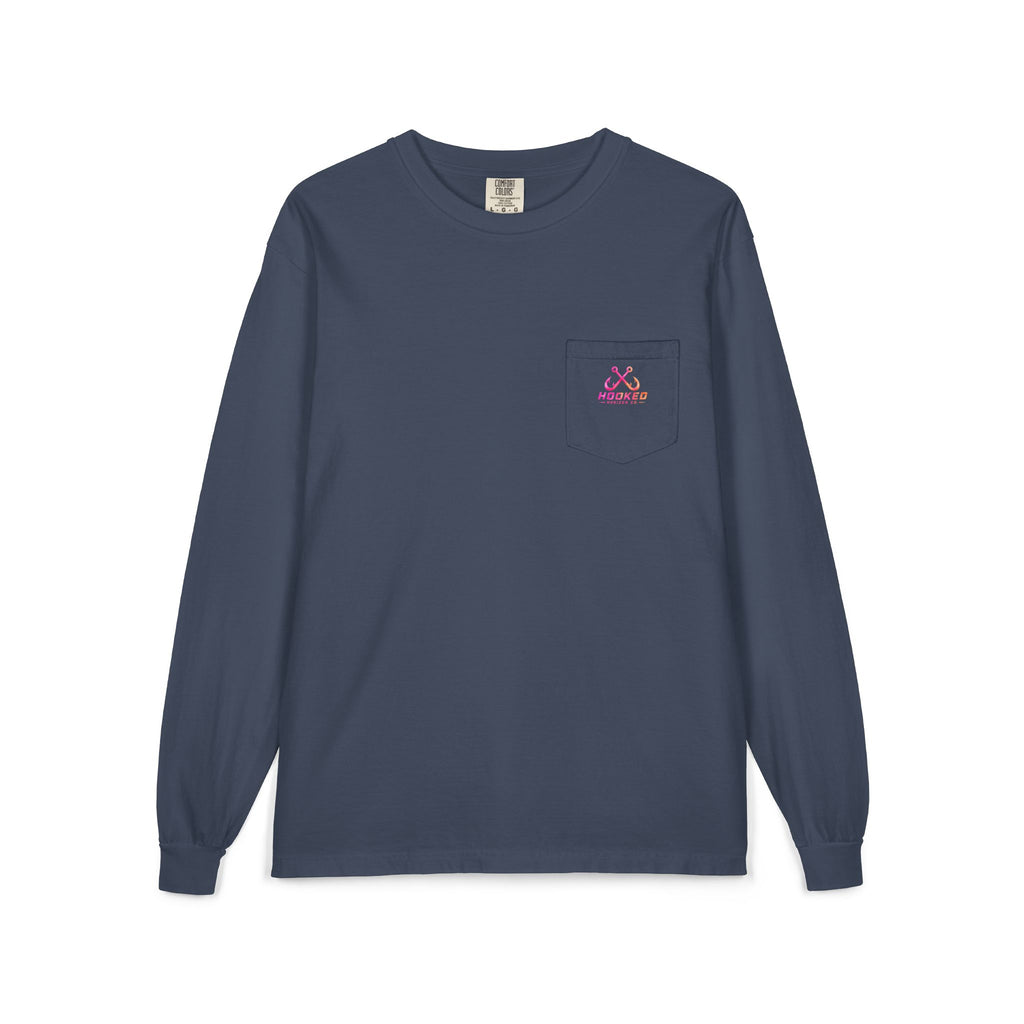 Hot Pink & Peach Hooked Horizon Co. — Classic Logo Unisex Long Sleeve Pocket T-Shirt