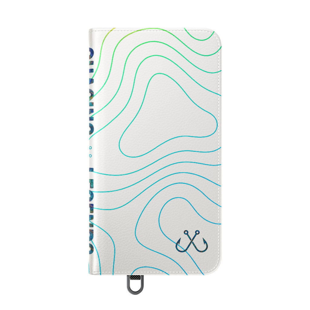 Ocean Topography Waves Flip Phone Case — Turquoise Water Pattern Wallet Cover