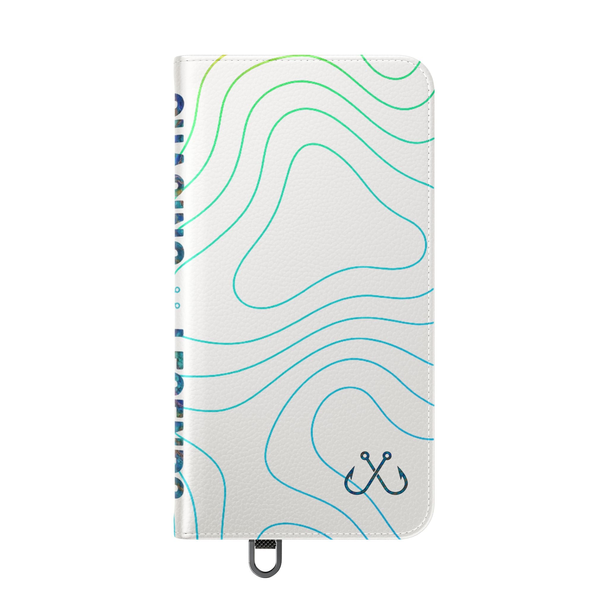 Ocean Topography Waves Flip Phone Case — Turquoise Water Pattern Wallet Cover