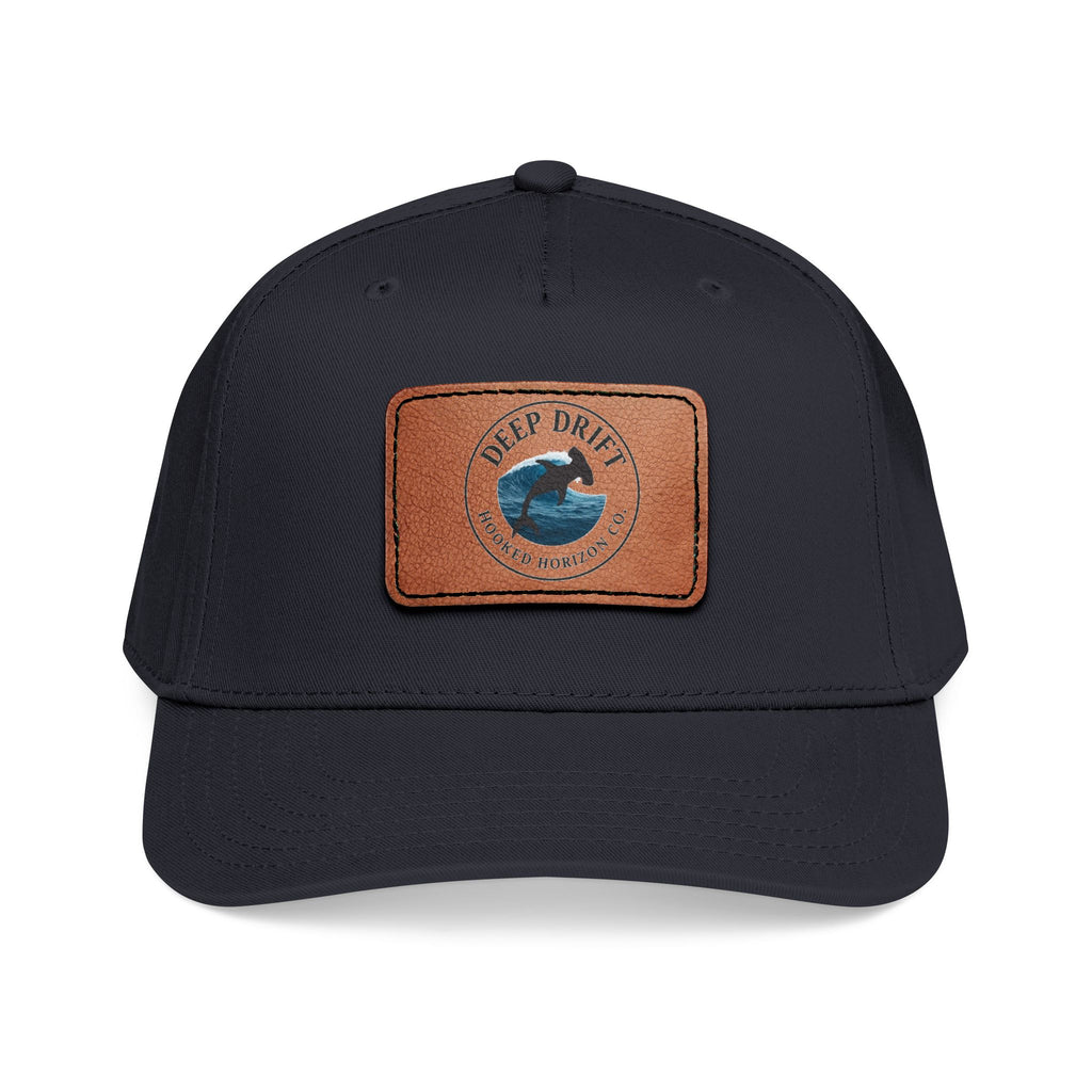 Deep Drift Leather Patch Baseball Cap — Hooked Horizon Co. Ocean Wave Logo, Multiple Color Variations