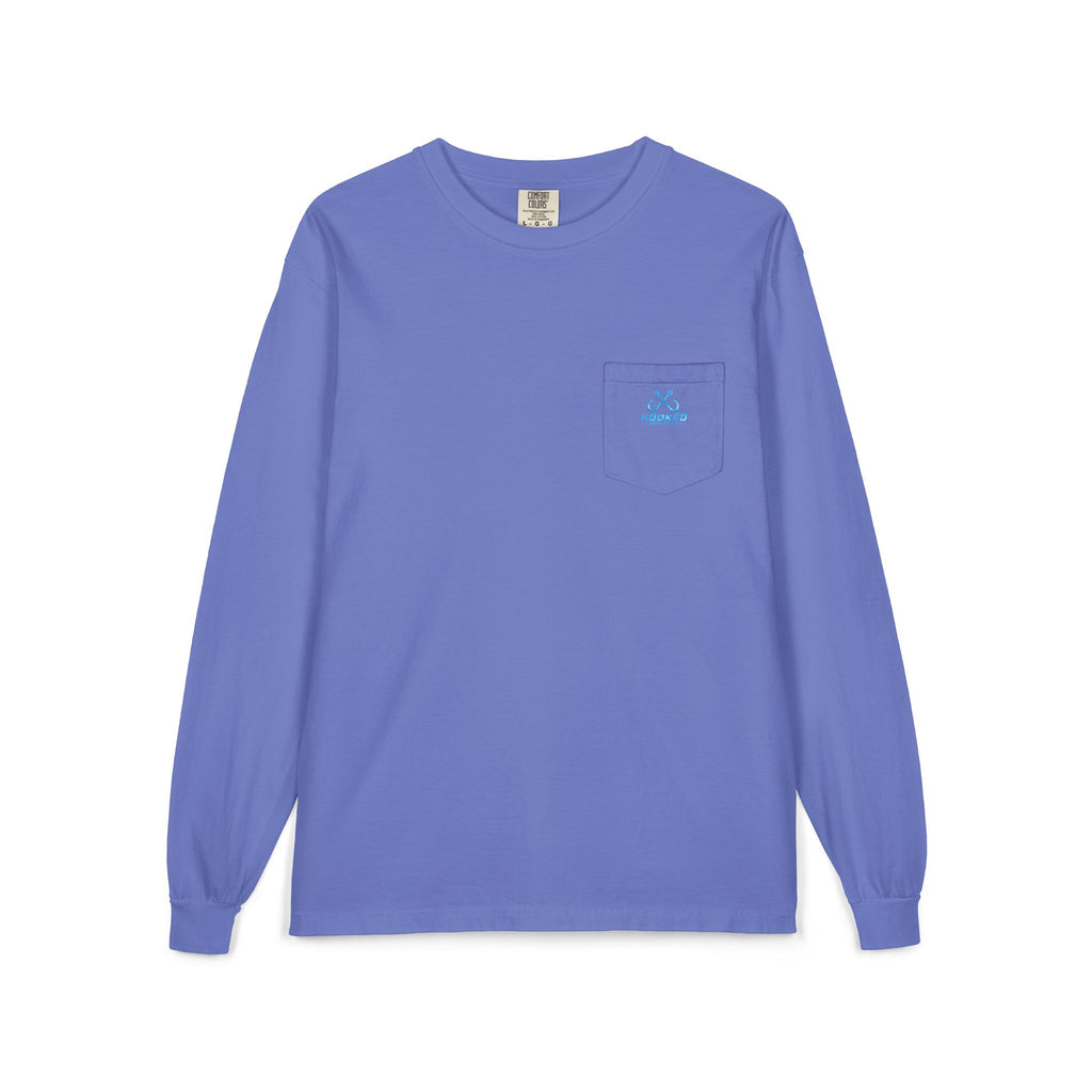 Bright Blue Hooked Horizon Co.  Classic Logo Unisex Long Sleeve Pocket T-Shirt