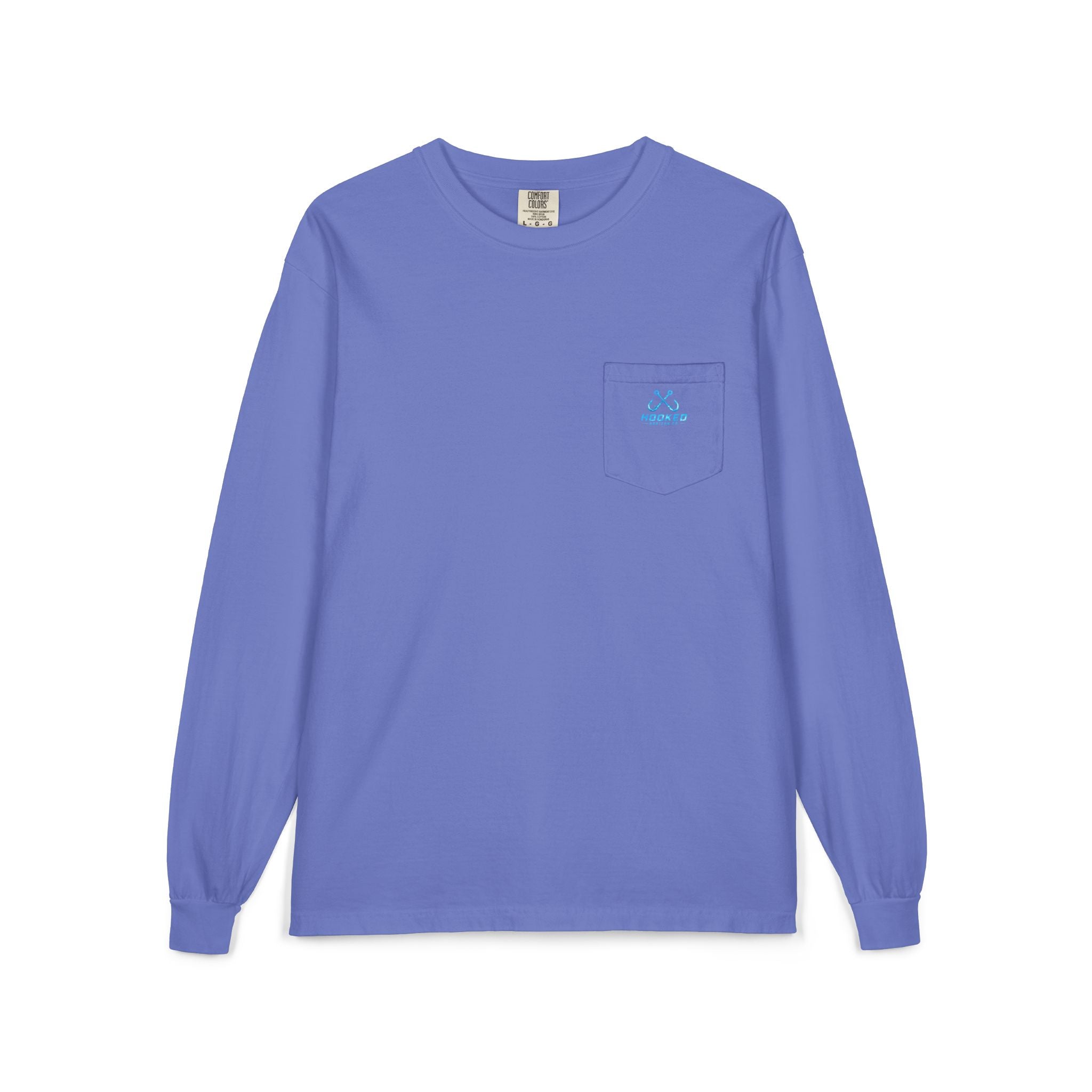 Bright Blue Hooked Horizon Co.  Classic Logo Unisex Long Sleeve Pocket T-Shirt