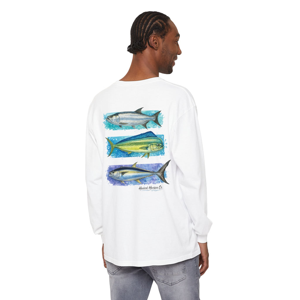 Chasing Legends Tarpon, Mahi Mahi, TunaSaltwater Fish Long Sleeve Tee — Hooked Horizon Co. Graphic Shirt