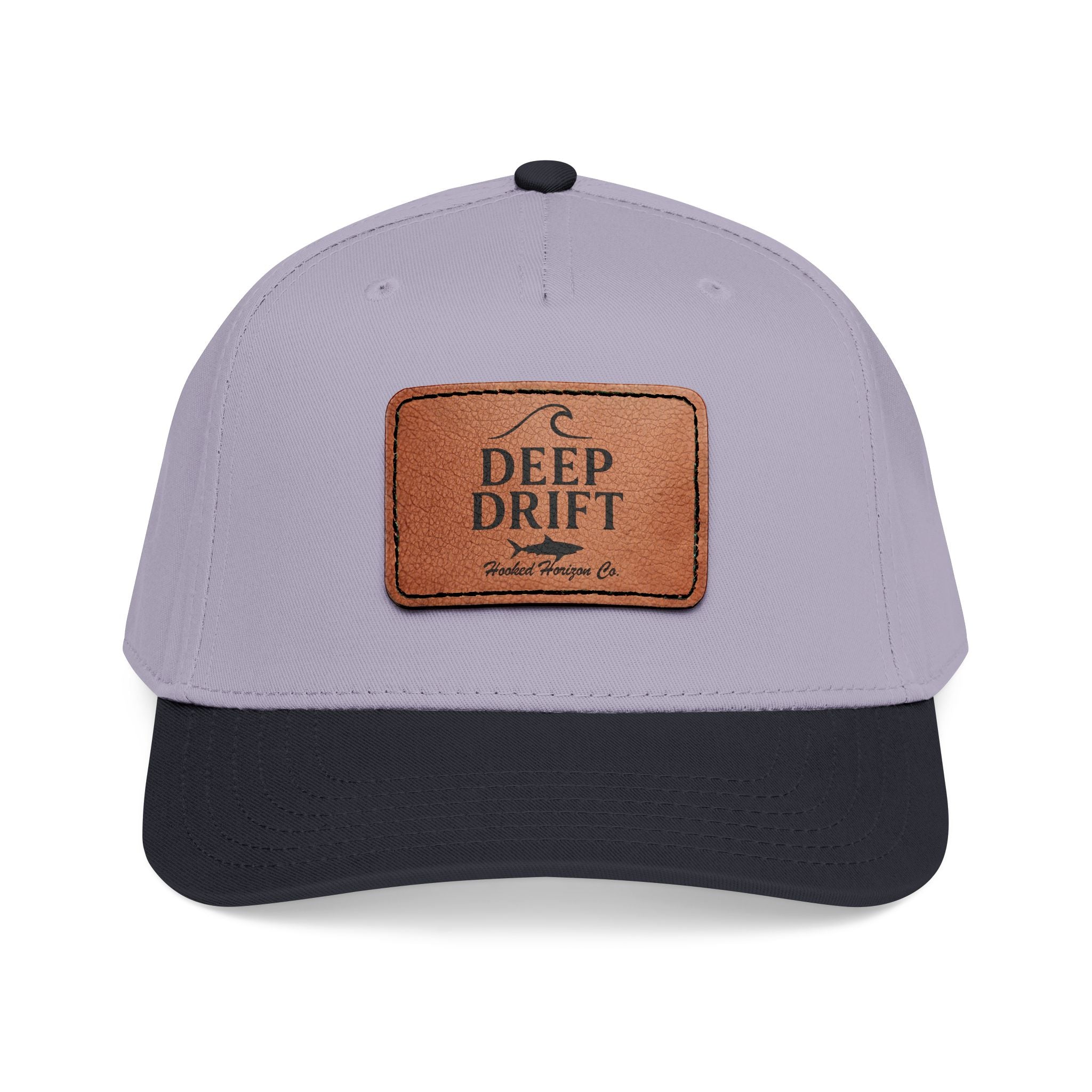 "Deep Drift" Shark Wave Leather Patch Baseball Cap — Hooked Horizon Co. Ocean Wave Logo, Multiple Color Variations