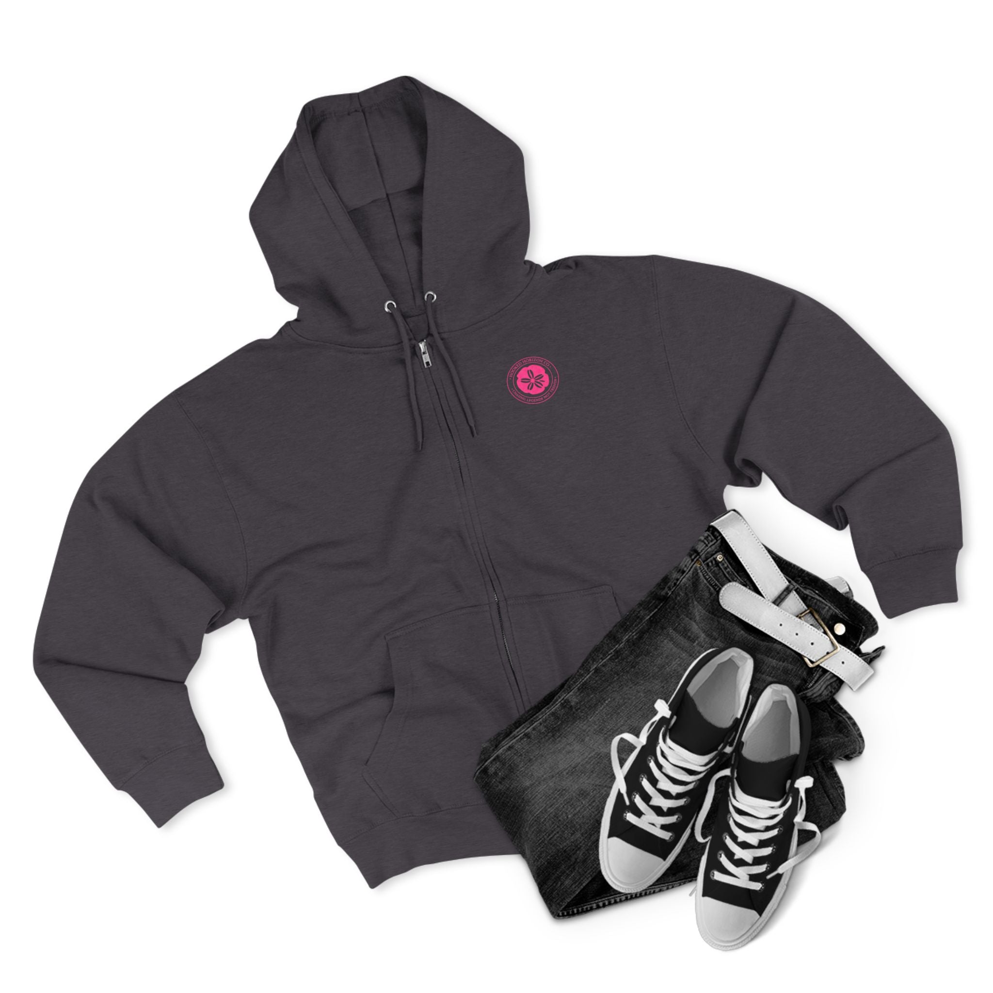 Pink Sand Dollar Tropical Flower Logo— Hooked Horizon Co. Zip-Up Hoodie