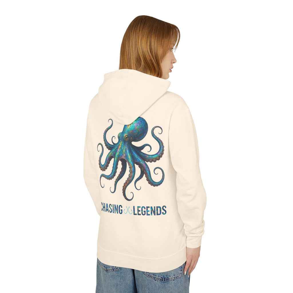 Chasing Legends Octopus Hoodie — Hooked Horizon Co Unisex Lightweight Hoodie with Deep Drift Design | Perfect for Fishermen, Beach Lovers, Casual Outings, Gift for Him/Her, Nautical Style,  Ocean Lover Gifts