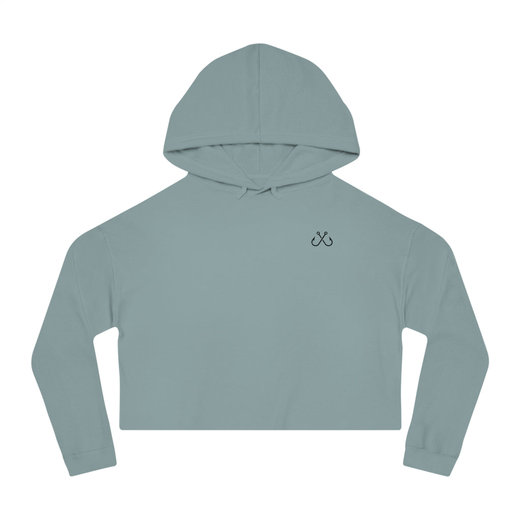 Green Hammer Head Shark Cropped Hoodie — "Deep Drift on the Water" Fishing Graphic